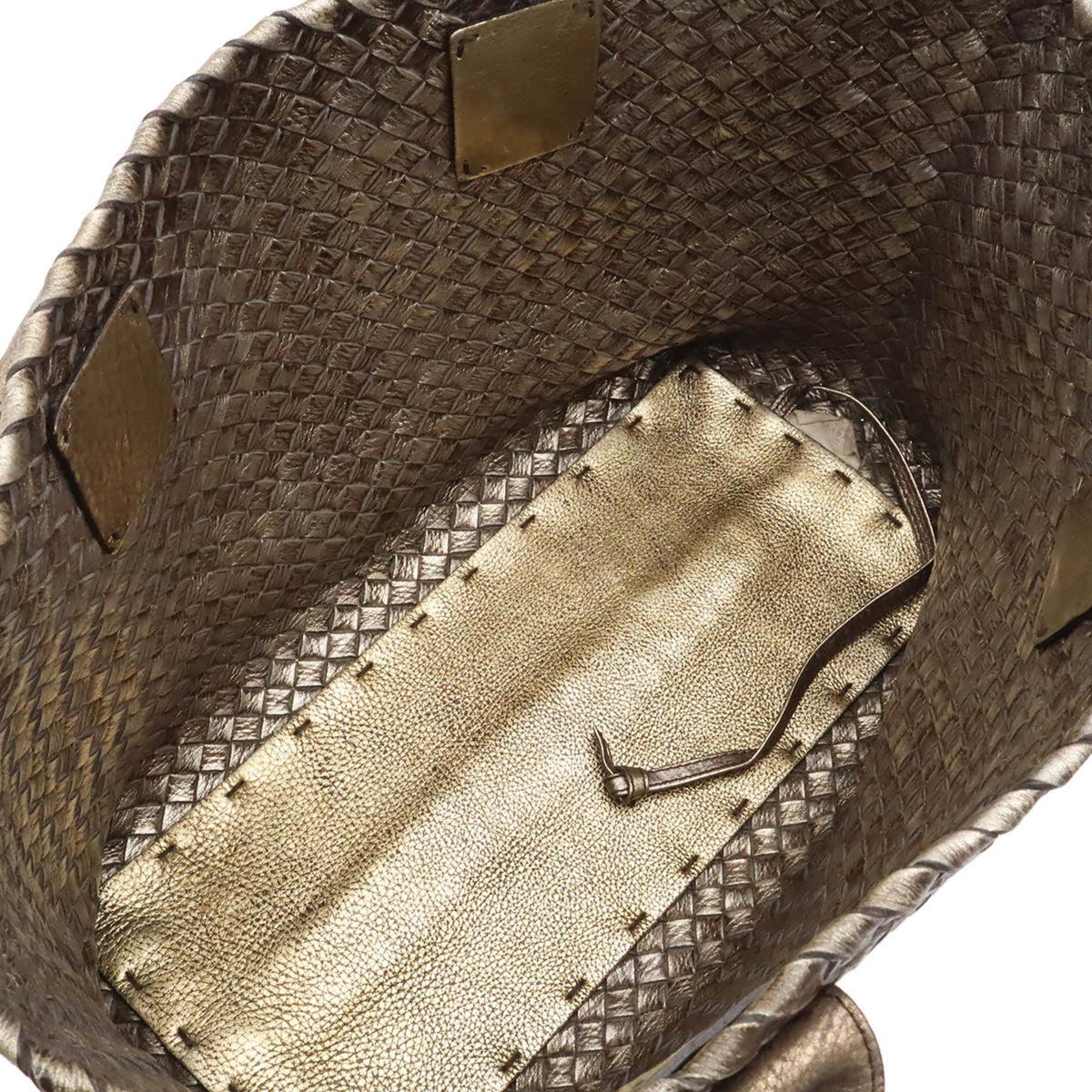 Bottega Veneta Intrecciato Gold Silver Leather Pouch Tote Bag (Pre-Owned)