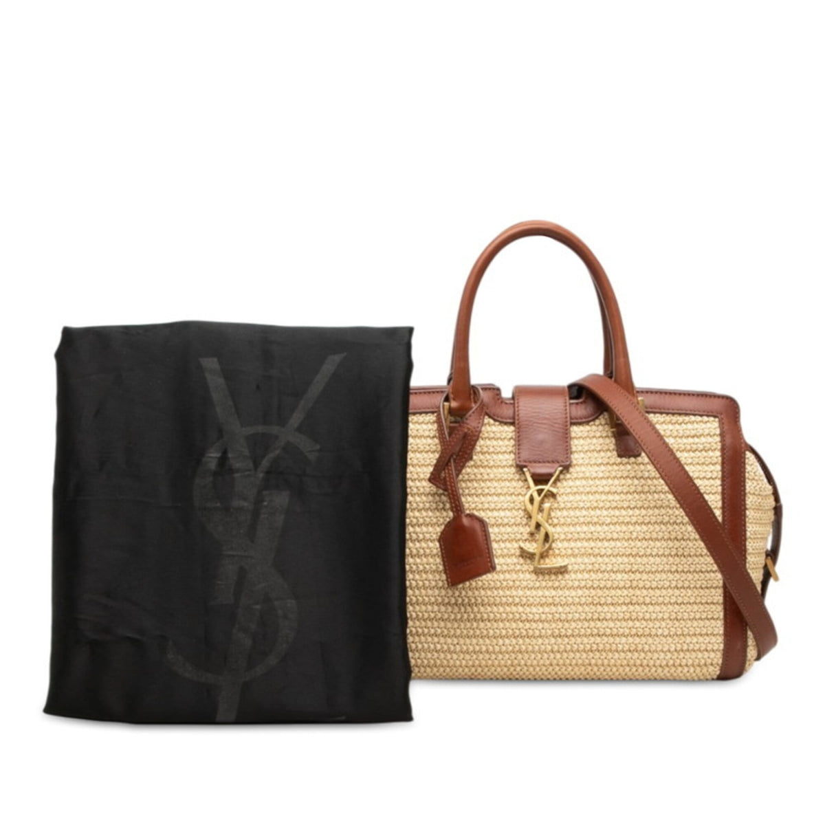 Saint Laurent Beige Brown Straw Leather Handbag Shoulder Bag (Pre-Owned)