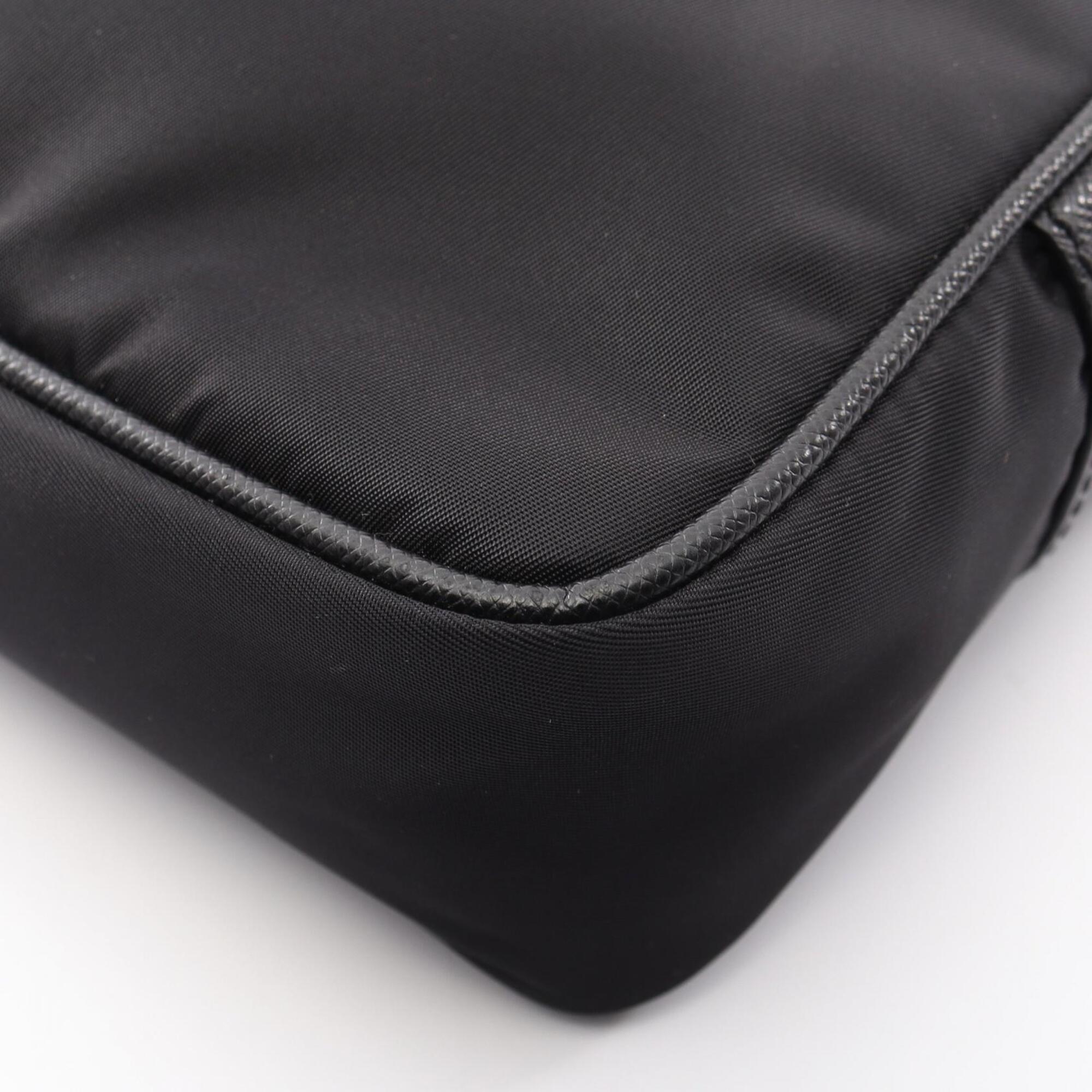 Prada Black Nylon Leather Handbag Shoulder Bag (Pre-Owned)