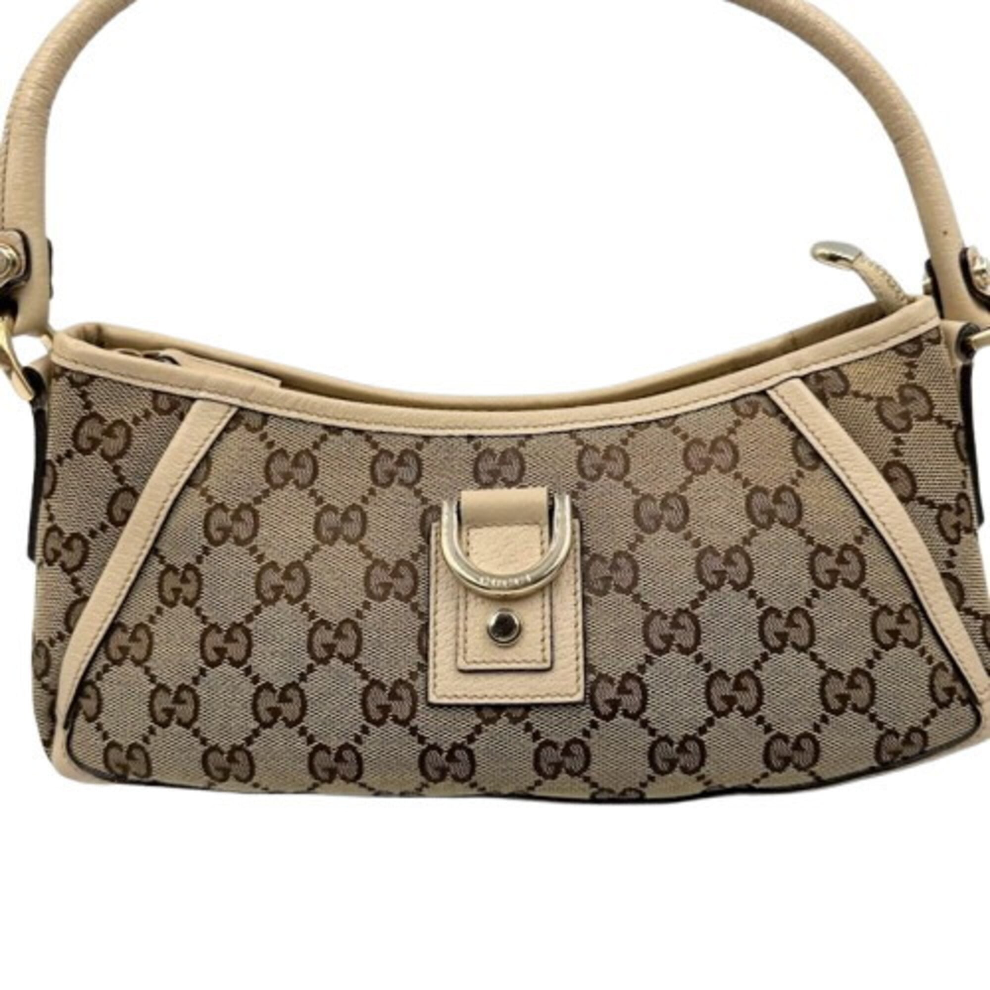 Gucci Abbey Beige Canvas Shoulder Bag (Pre-Owned)