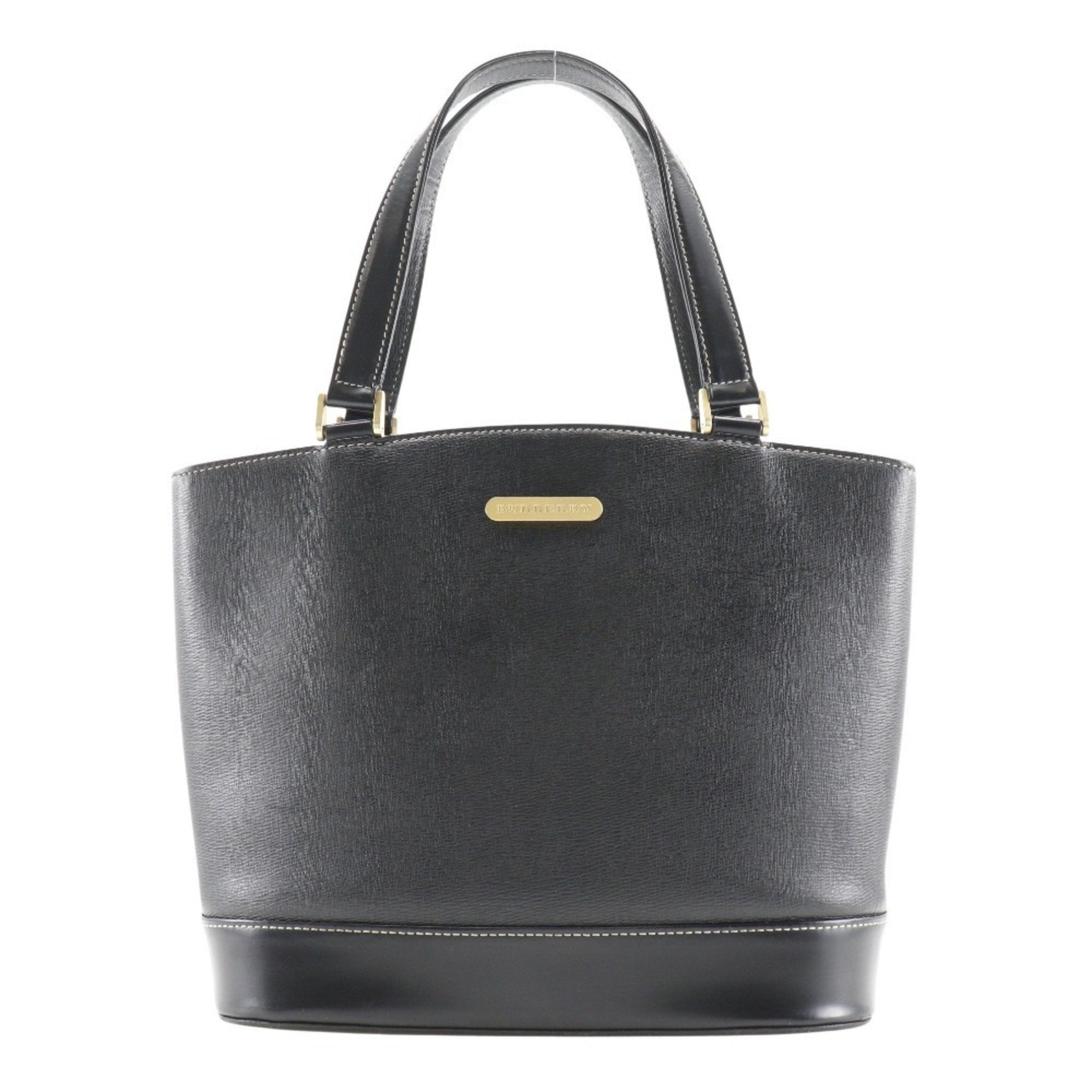 Burberry Black Leather Handbag Tote Bag (Pre-Owned)