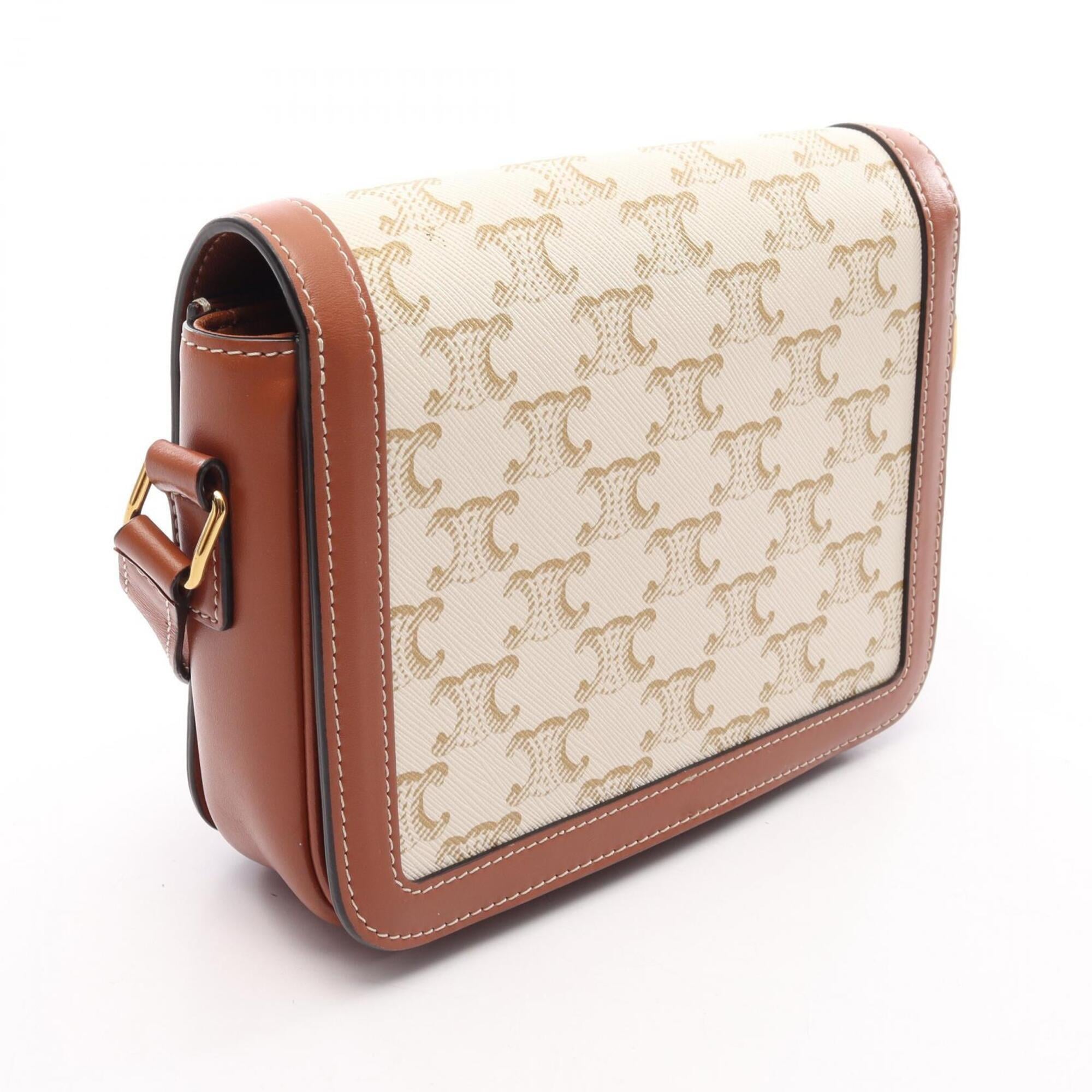 Celine Beige Brown White Pvc Coated Canvas Leather Shoulder Bag (Pre-Owned)