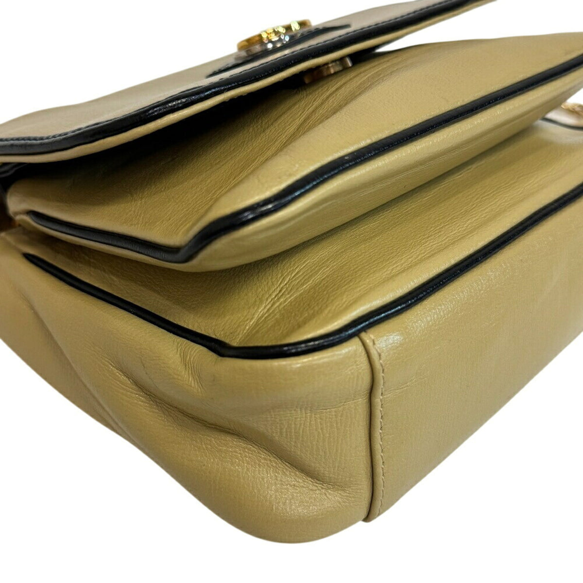 Gucci Beige Black Leather Handbag Shoulder Bag (Pre-Owned)