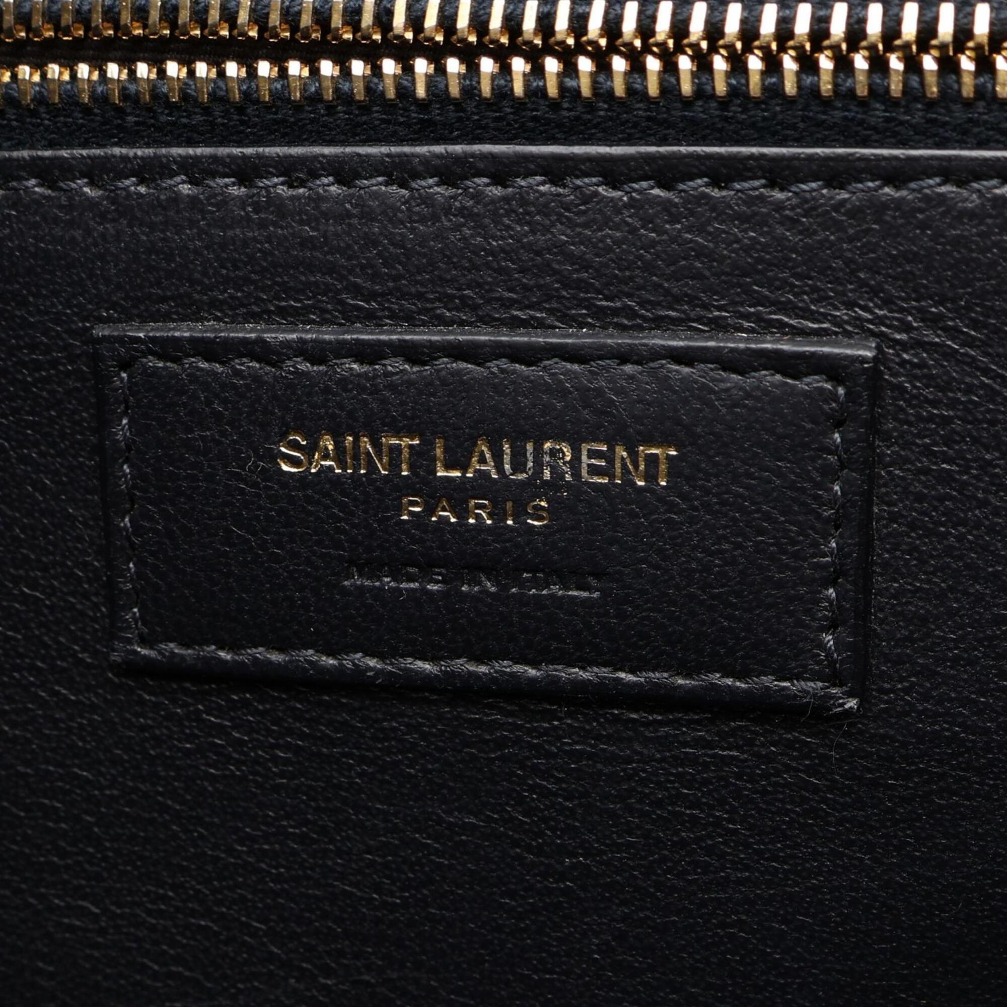 Saint Laurent Beige Navy Canvas Leather Handbag Shoulder Bag (Pre-Owned)