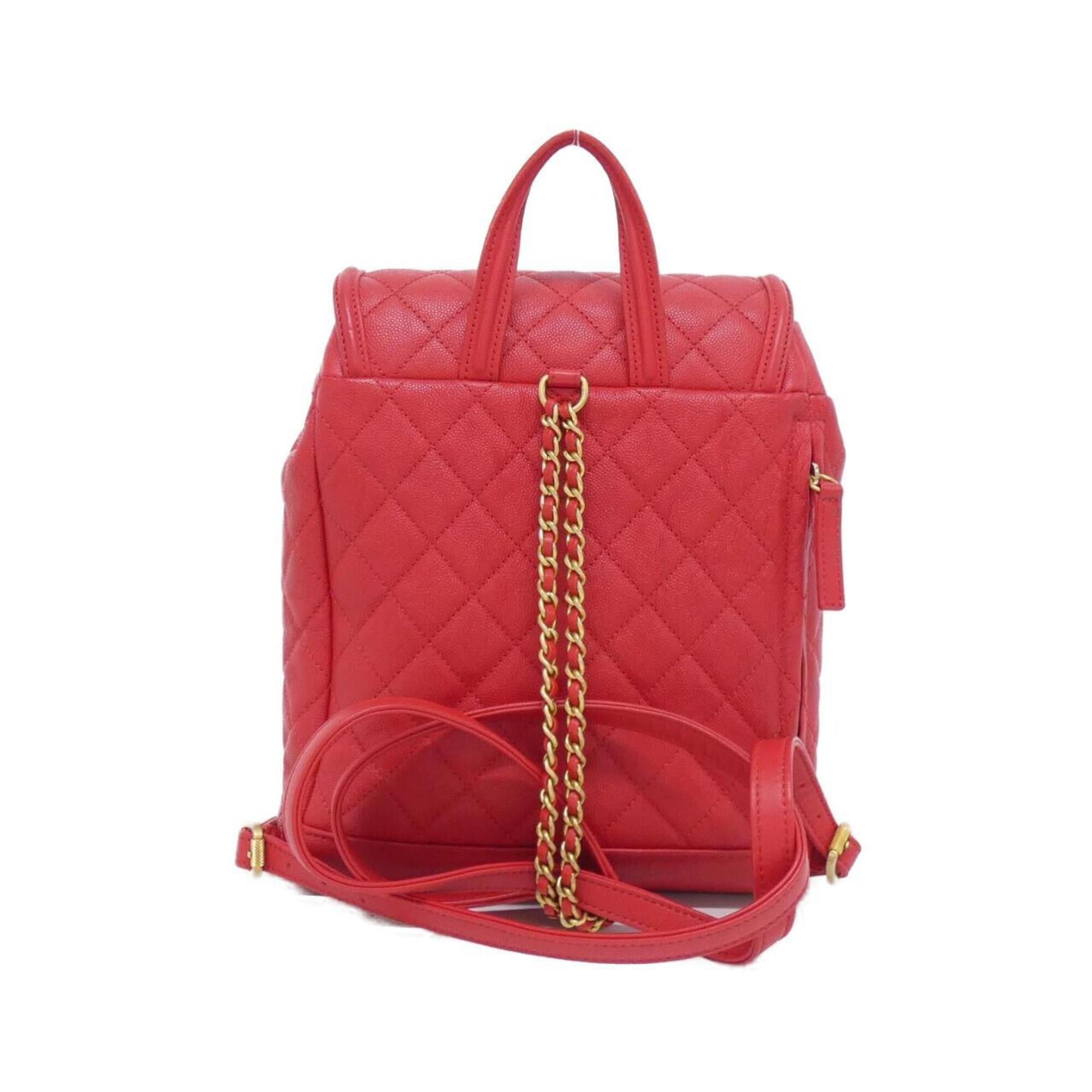 Chanel Red Color Grained Calfskin Backpack (Pre-Owned)