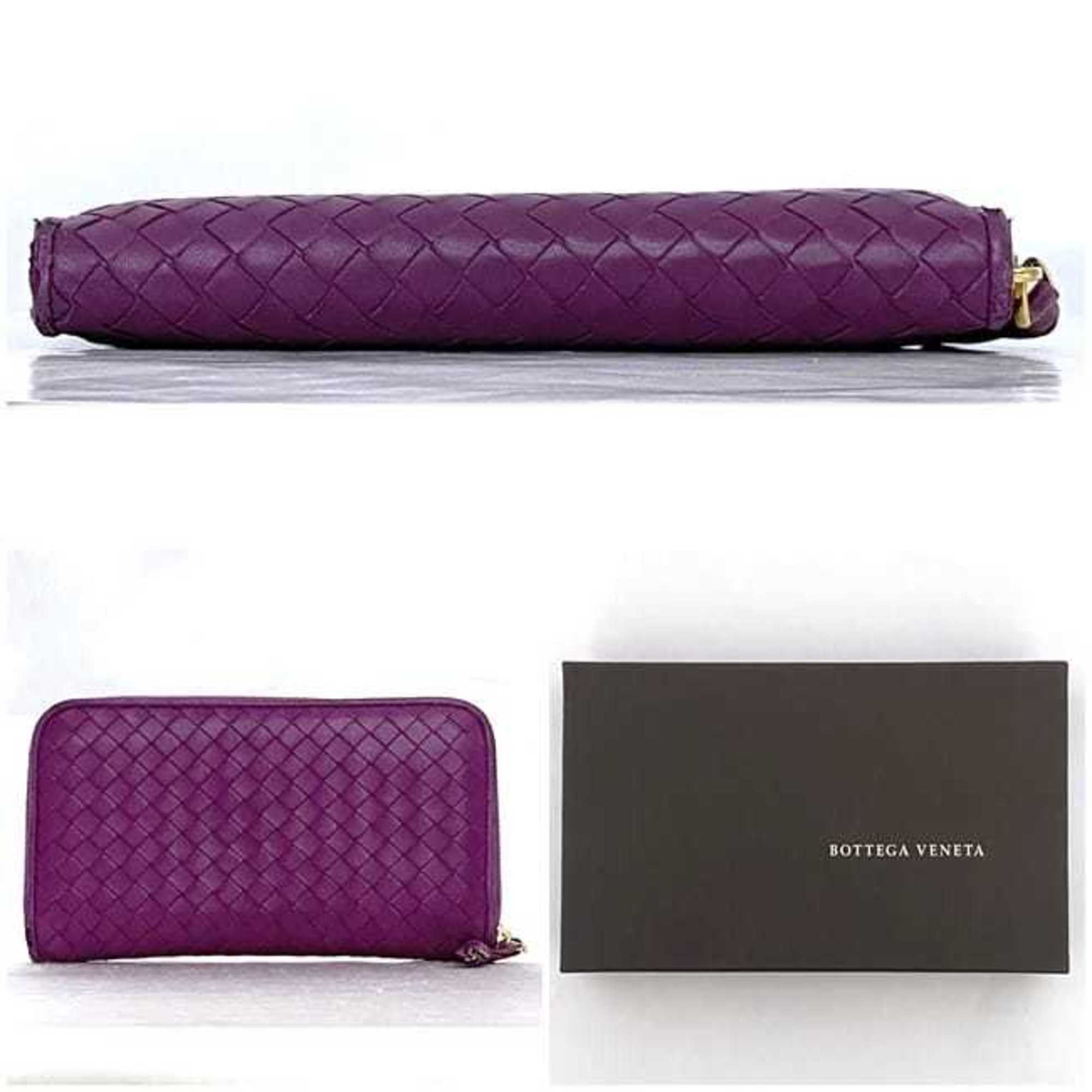 Bottega Veneta Purple Leather Long Wallet (Bi-Fold) (Pre-Owned)
