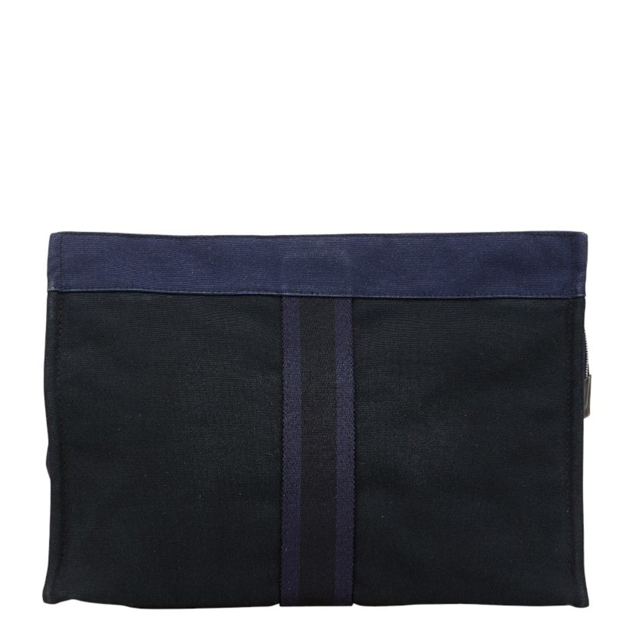 Hermes Fourre Tout Navy Black Canvas Clutch Bag (Pre-Owned)