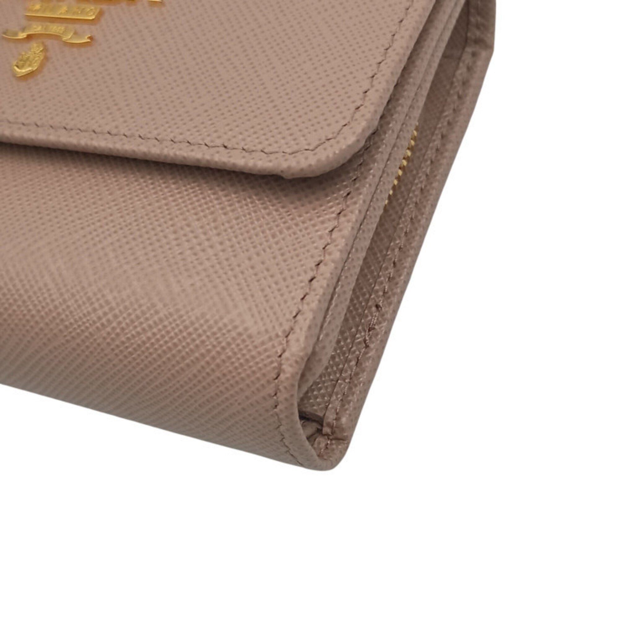 Prada Beige Saffiano Metal Wallet (Tri-Fold) (Pre-Owned)