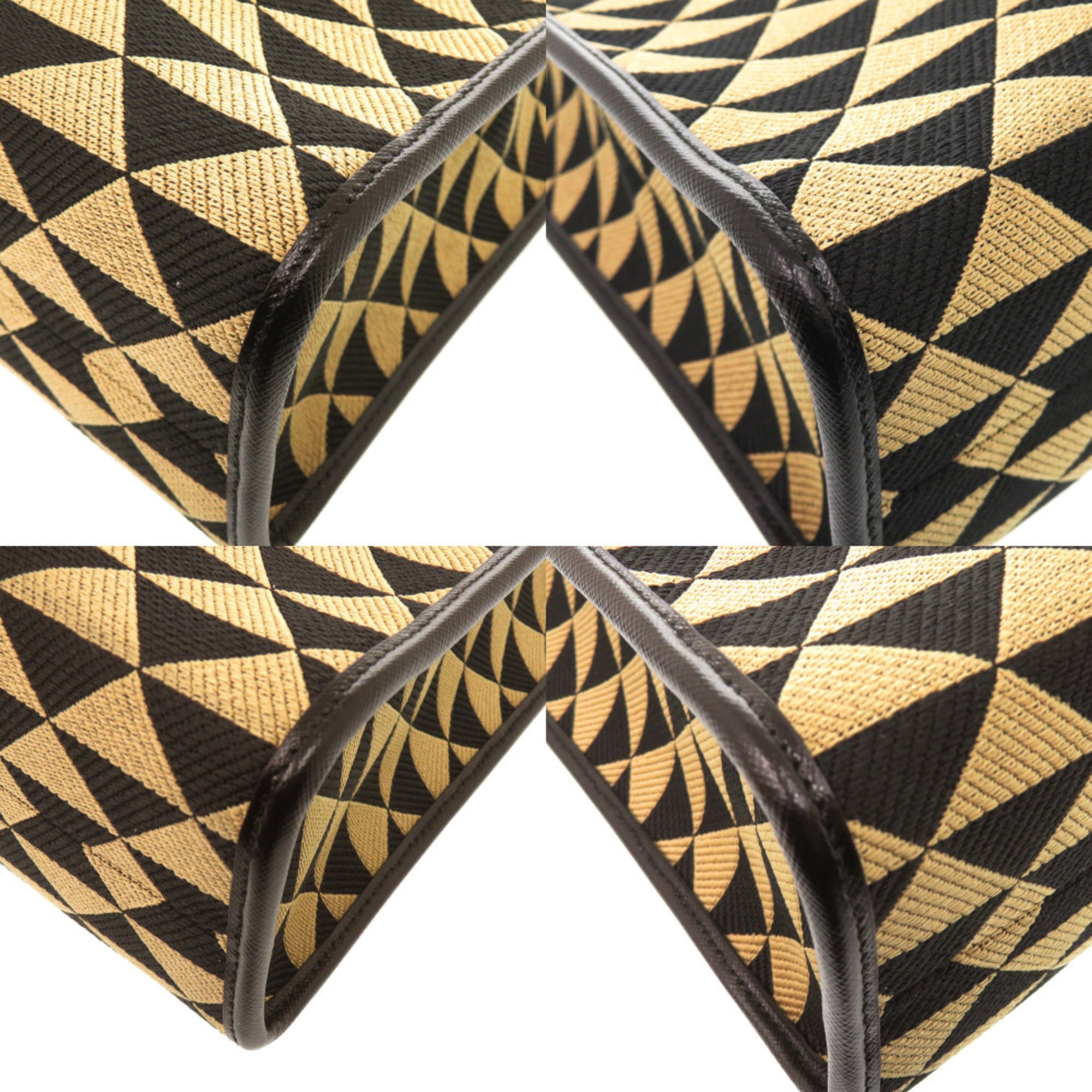 Prada Beige Black Fabric Leather Handbag (Pre-Owned)