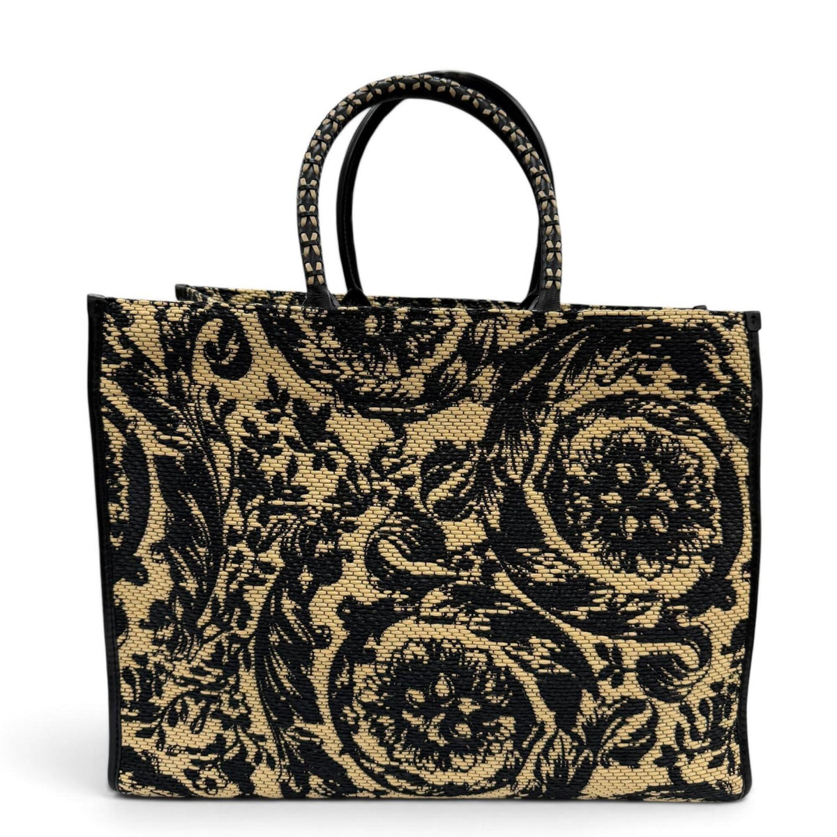 Versace Black Viscose Polyester Cotton Leather Tote Bag (Pre-Owned)