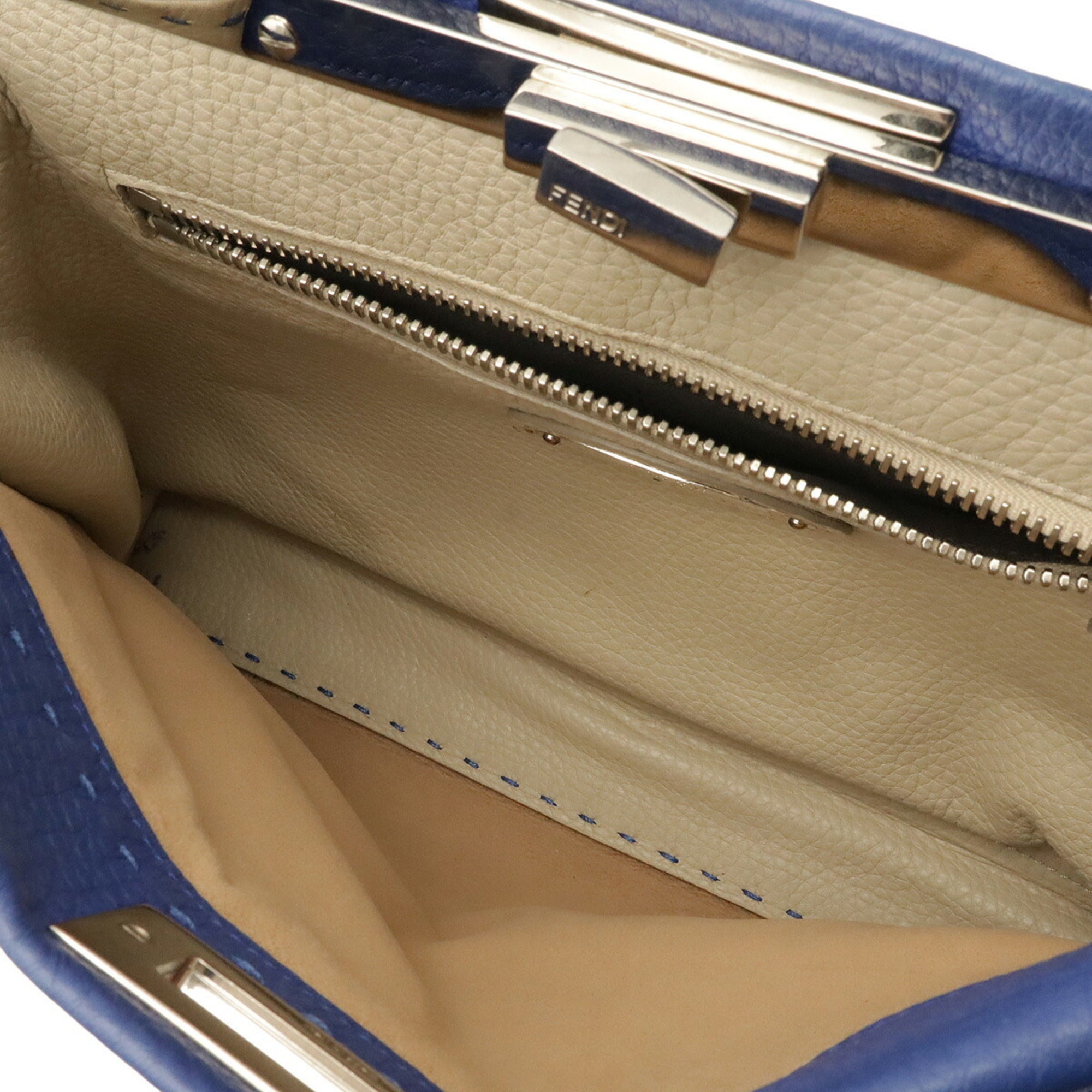 Fendi Selleria Blue Leather Handbag Shoulder Bag Tote Bag (Pre-Owned)