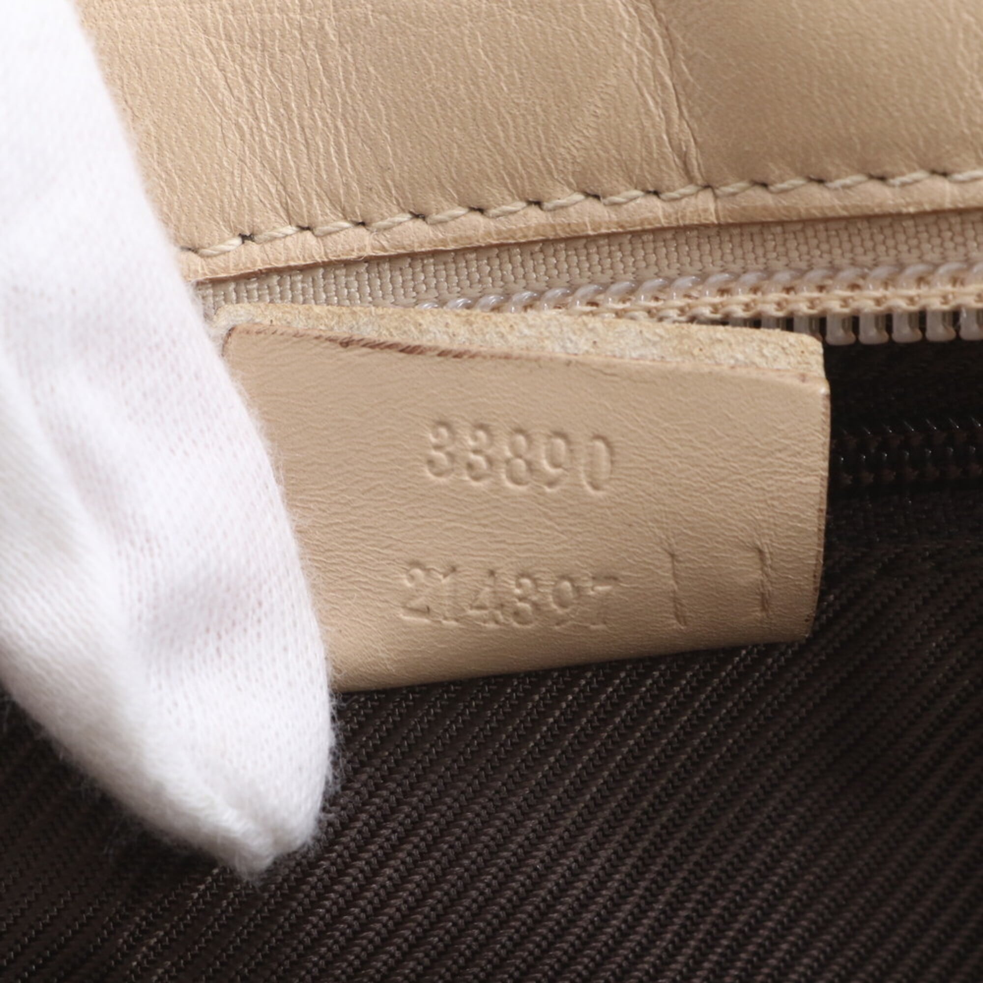 Gucci Light Beige Leather Canvas Handbag Tote Bag (Pre-Owned)