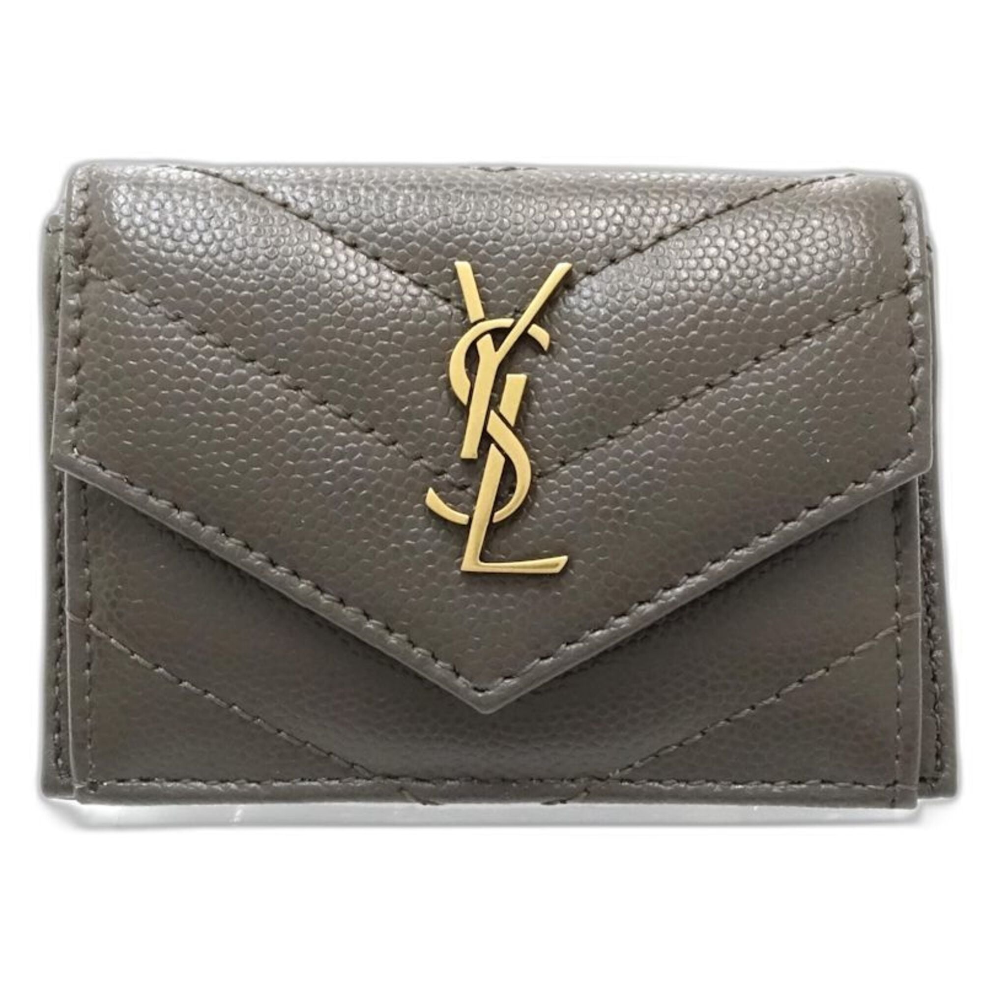 Saint Laurent Dark Gray Leather Wallet (Tri-Fold) (Pre-Owned)