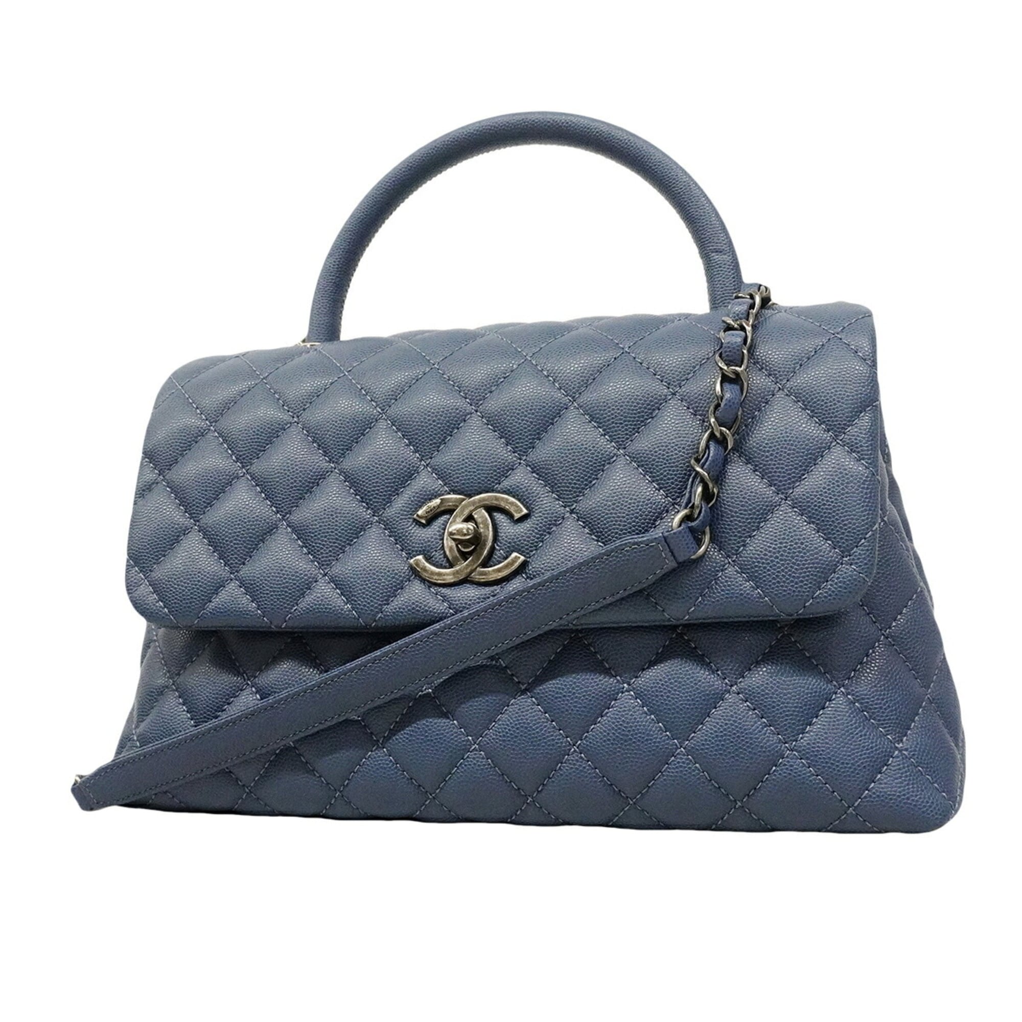 Chanel Blue Grained Calfskin Handbag (Pre-Owned)
