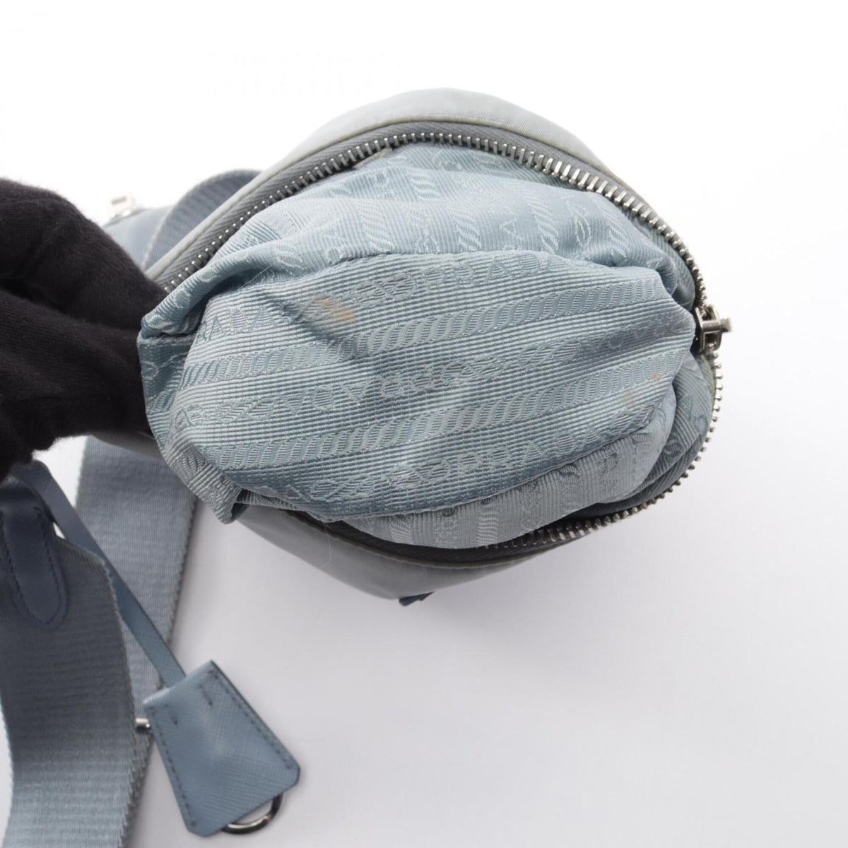 Prada Blue Nylon Saffiano Triangle Handbag Pouch Shoulder Bag (Pre-Owned)