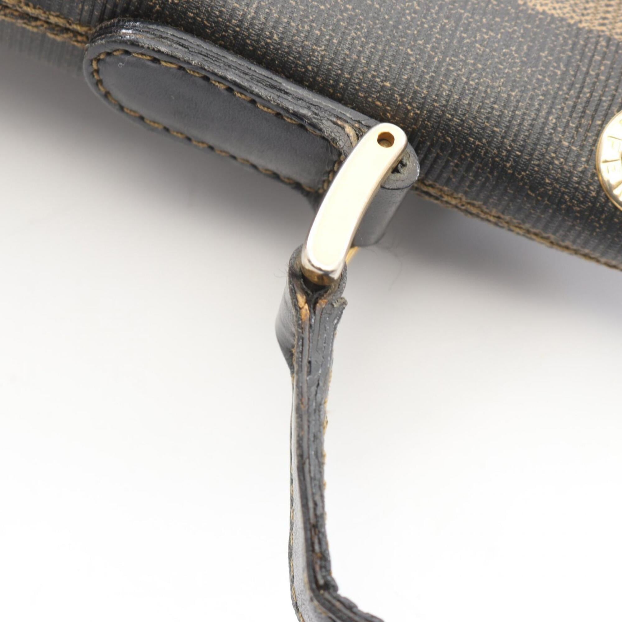 Fendi Black Brown Coated Canvas Leather Handbag Shoulder Bag (Pre-Owned)