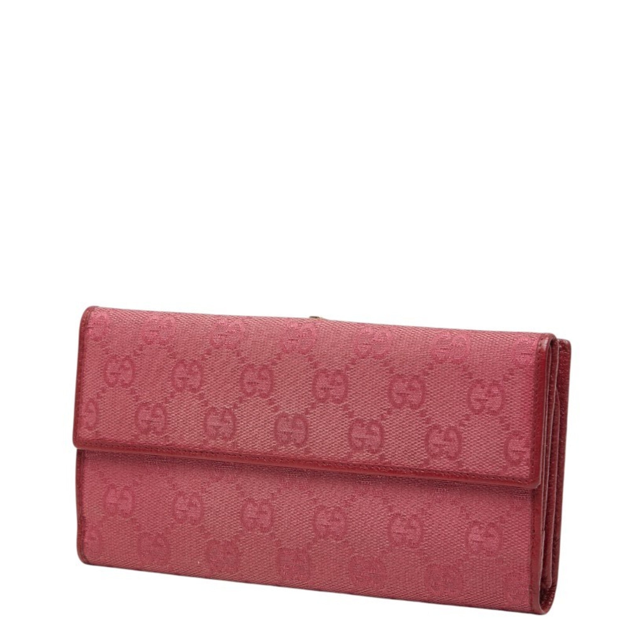 Gucci Pink Red Color Canvas Leather Long Wallet (Bi-Fold) (Pre-Owned)
