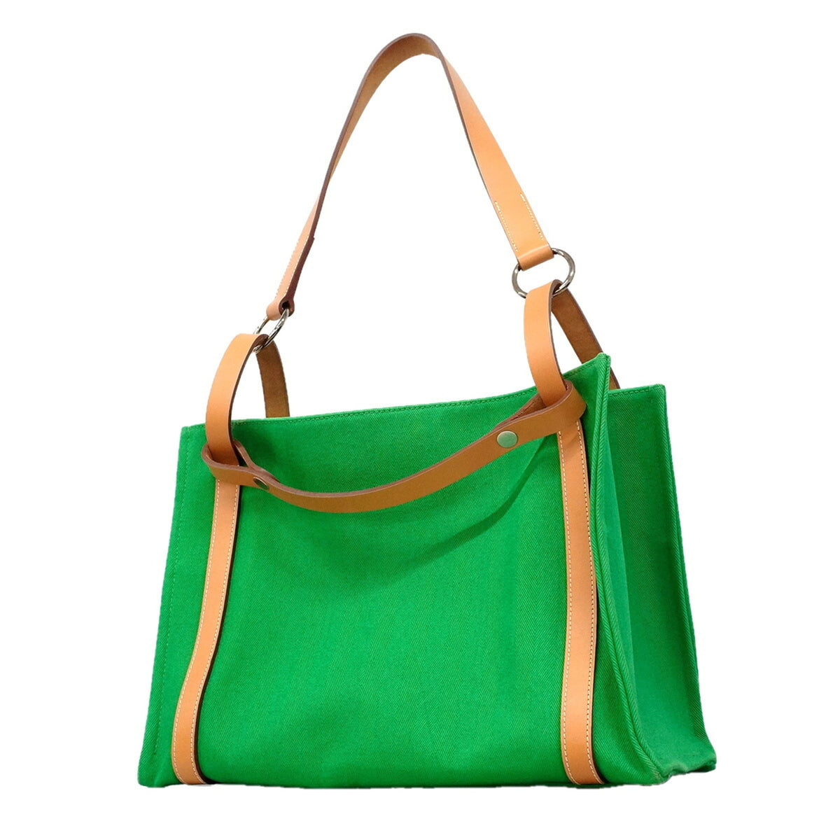 Hermes Green Toile Chevron Shoulder Bag (Pre-Owned)