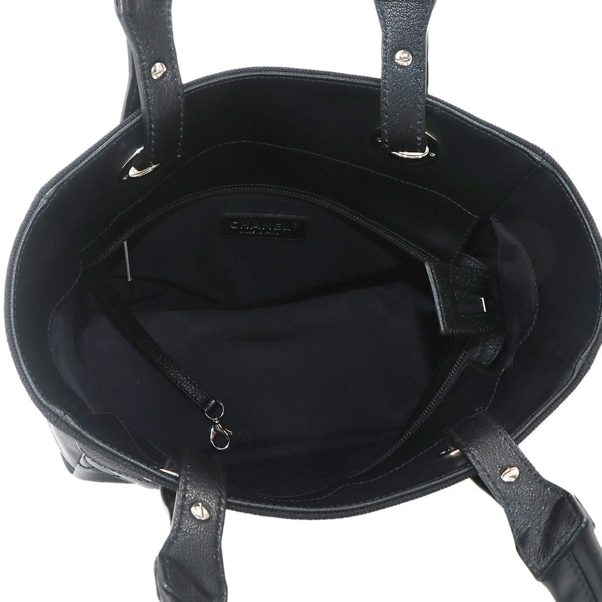 Chanel Paris Biarritz Black Nylon Pvc Leather Handbag Tote Bag (Pre-Owned)