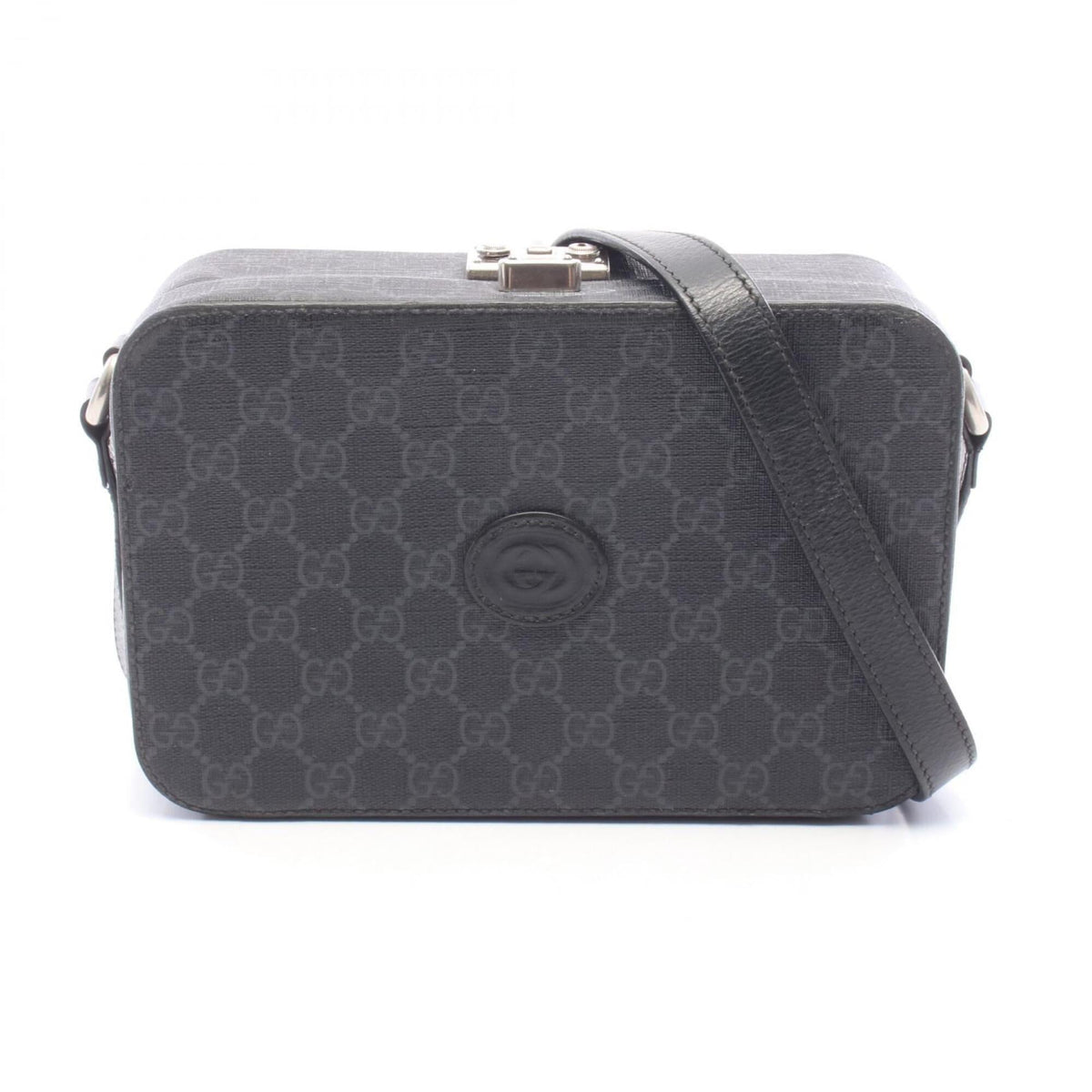 Gucci Black Gray Coated Canvas Leather Handbag Shoulder Bag (Pre-Owned)