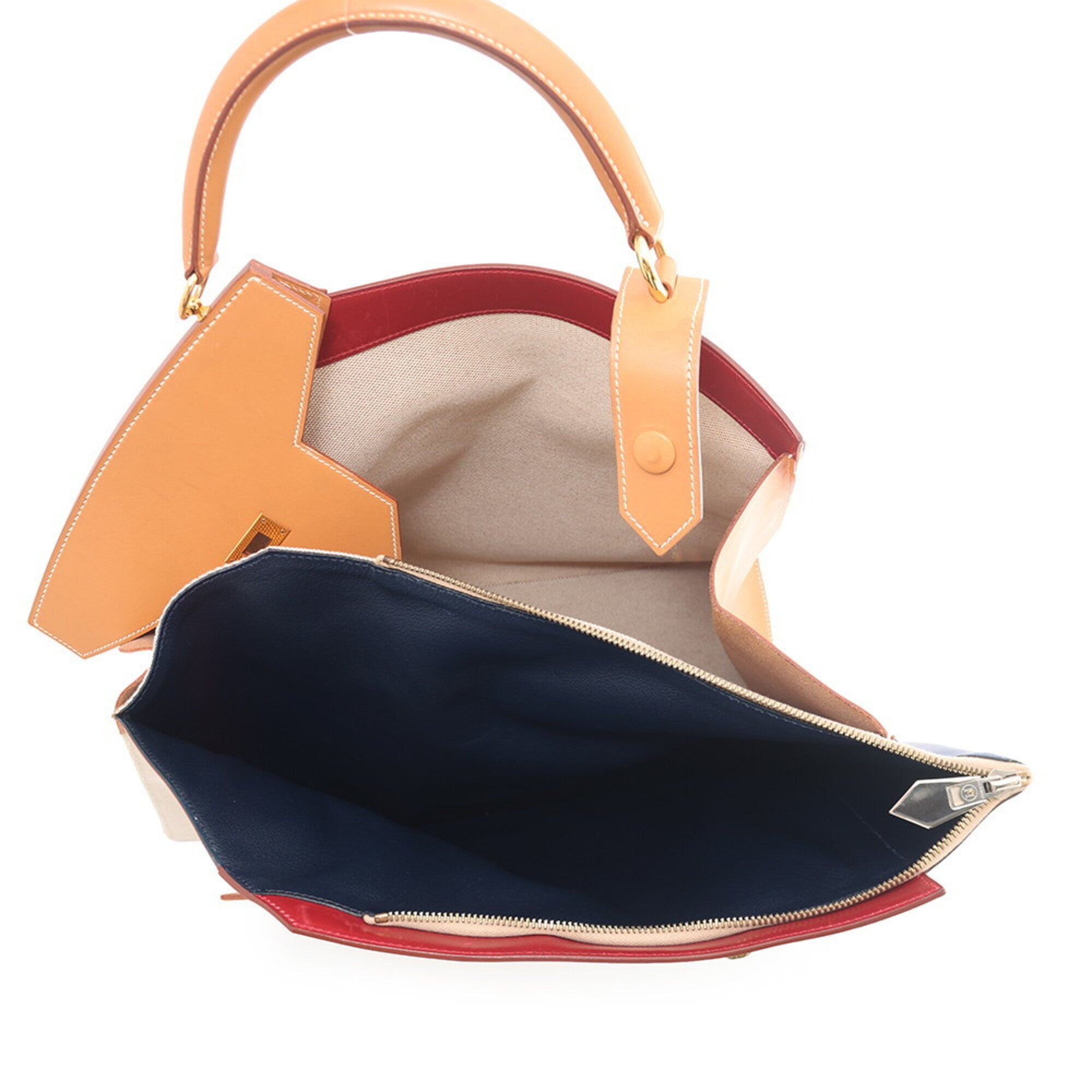 Hermes Natural Navy Rouge Vif Toile H Box Calf Leather Handbag (Pre-Owned)