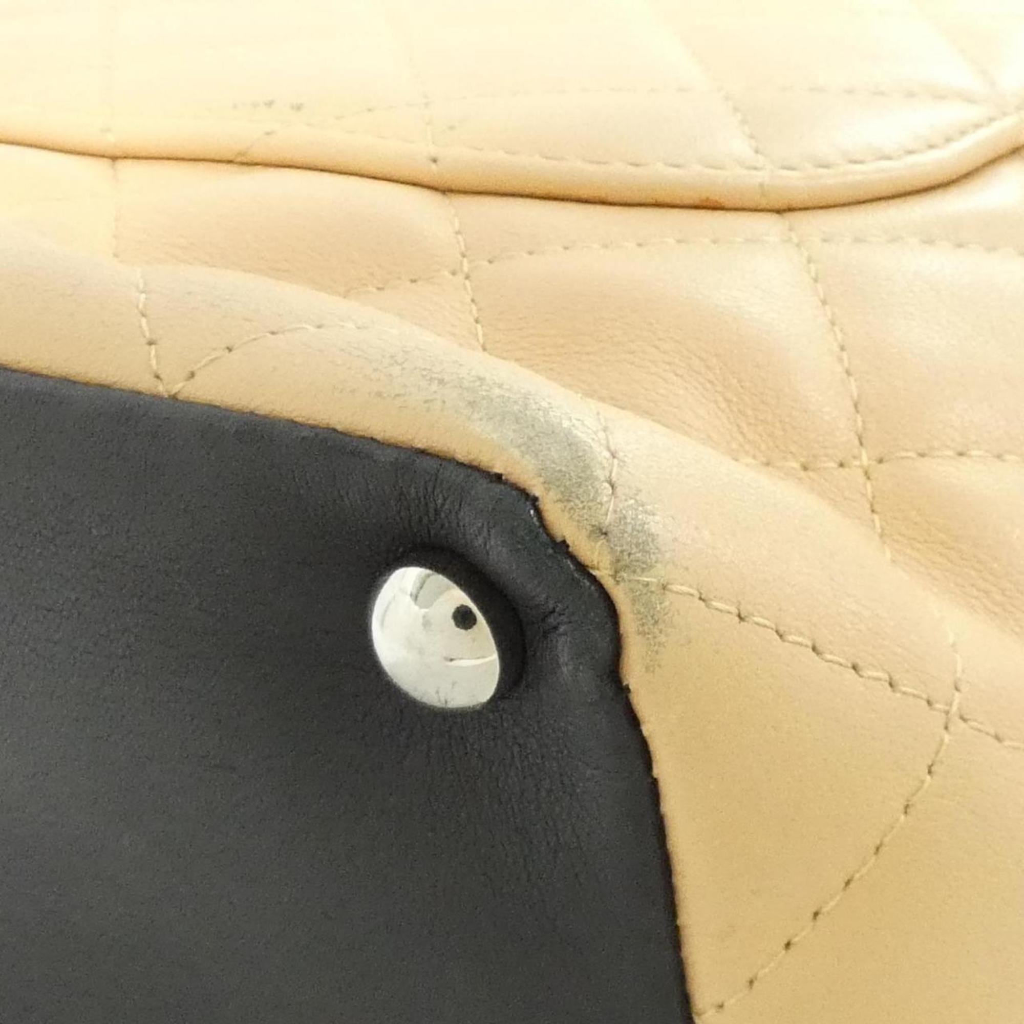Chanel Beige Black Leather Handbag (Pre-Owned)
