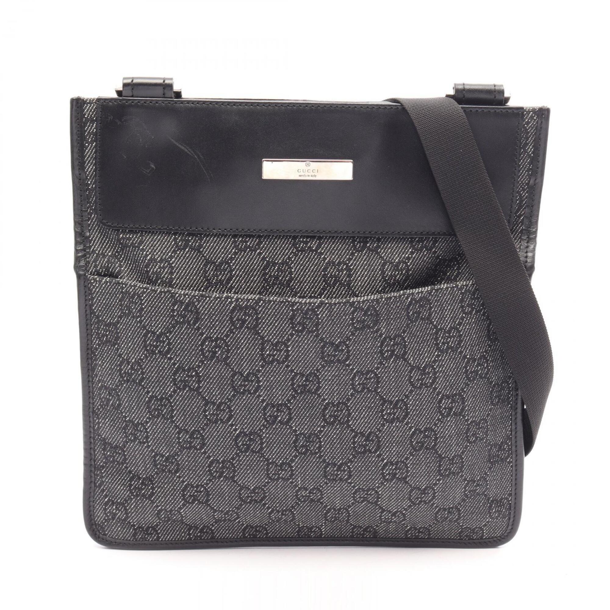 Gucci Black Gg Canvas Leather Handbag Shoulder Bag (Pre-Owned)