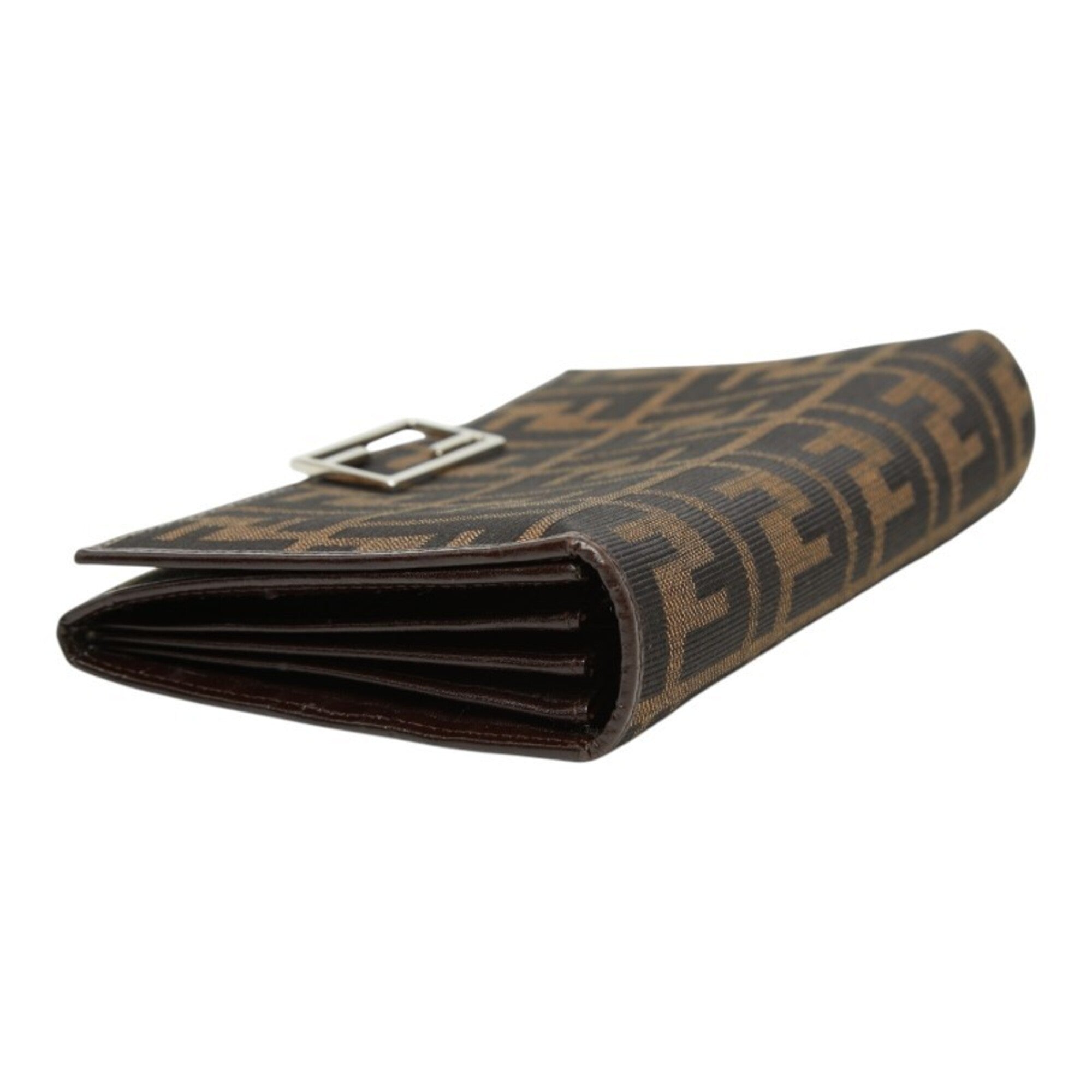 Fendi Black Brown Canvas Leather Long Wallet (Bi-Fold) (Pre-Owned)