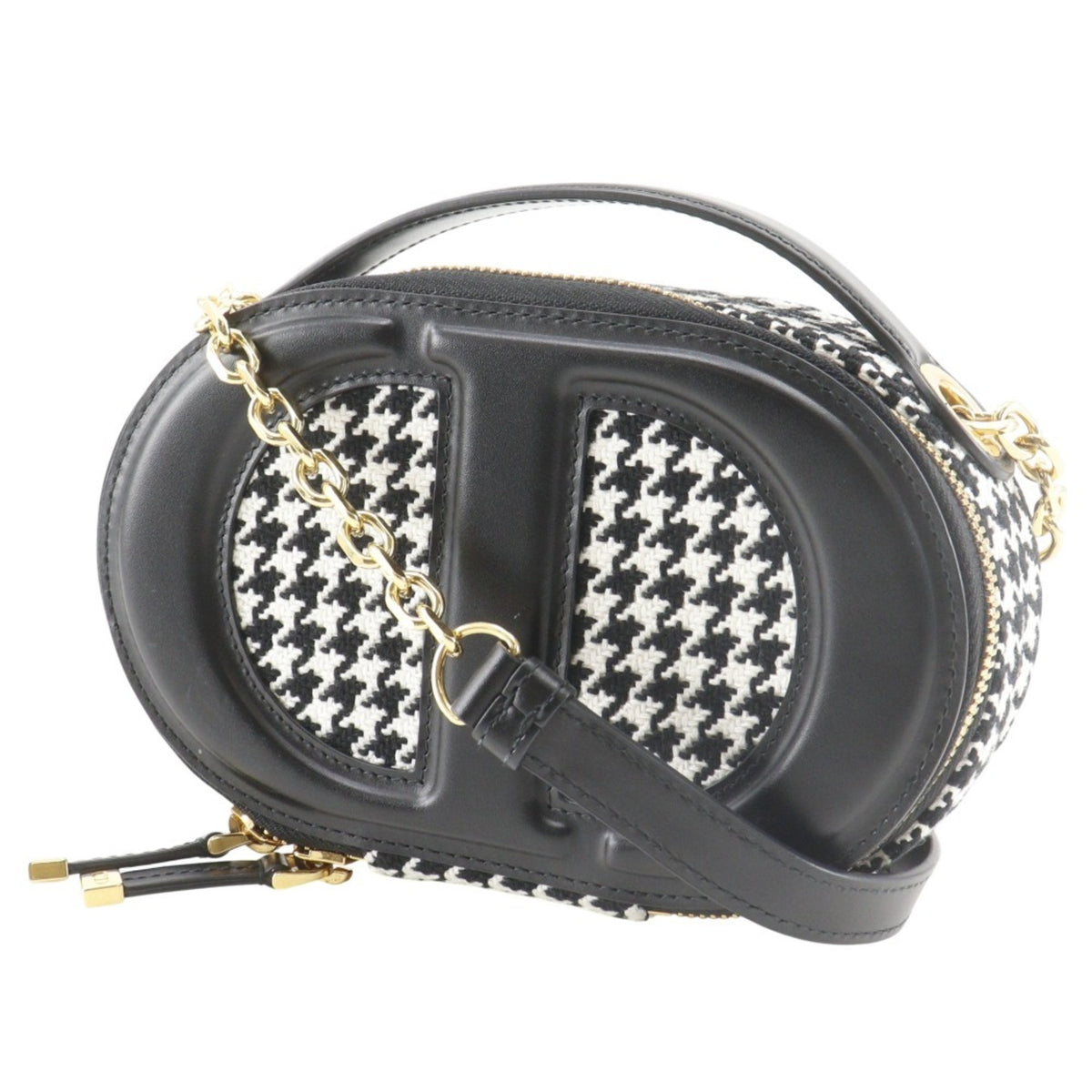 Christian Dior Black White Canvas Leather Shoulder Bag (Pre-Owned)