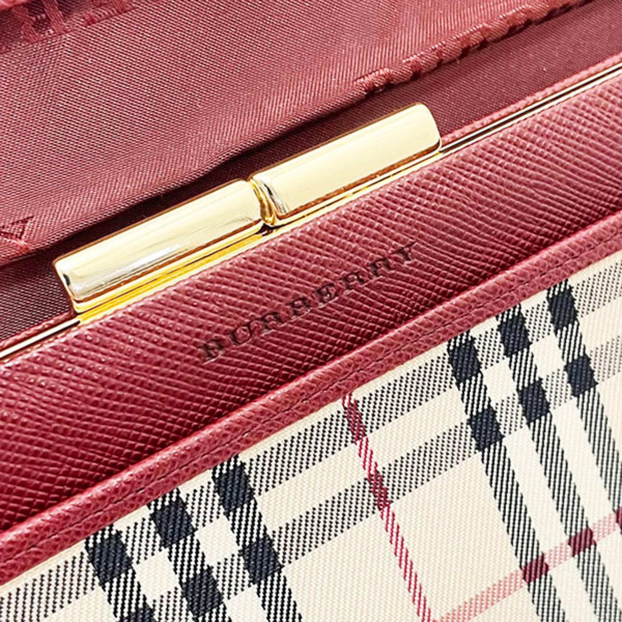 Burberry Beige Wine Canvas Leather Long Wallet (Bi-Fold) (Pre-Owned)