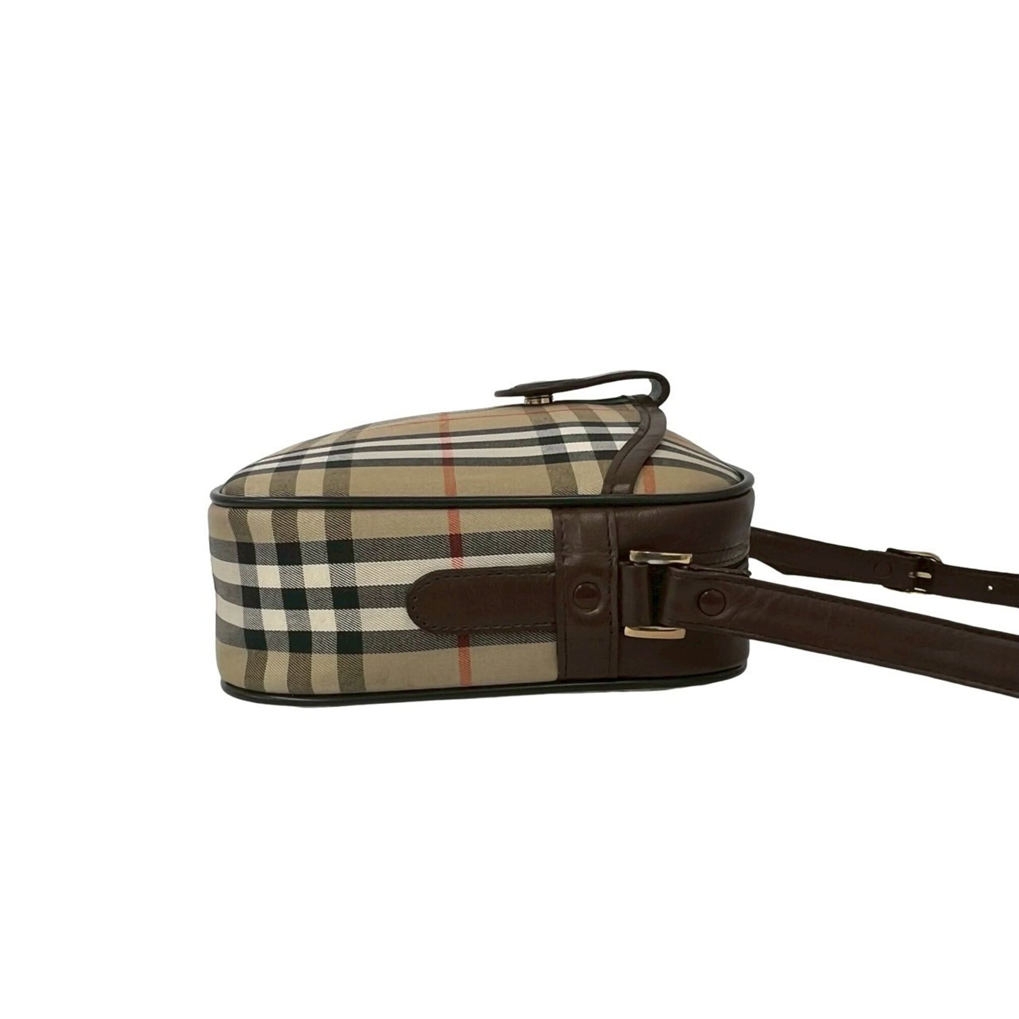 Burberry Beige Black Brown Red Color White Canvas Leather Shoulder Bag (Pre-Owned)