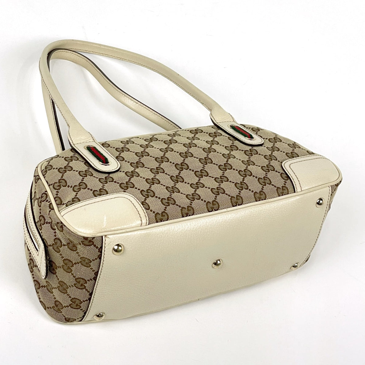 Gucci Beige White Gg Canvas Leather Shoulder Bag (Pre-Owned)