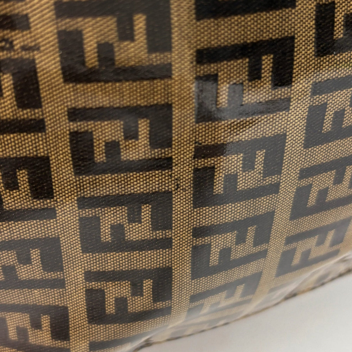 Fendi Zucchino Beige Brown Coated Canvas Leather Shoulder Bag (Pre-Owned)