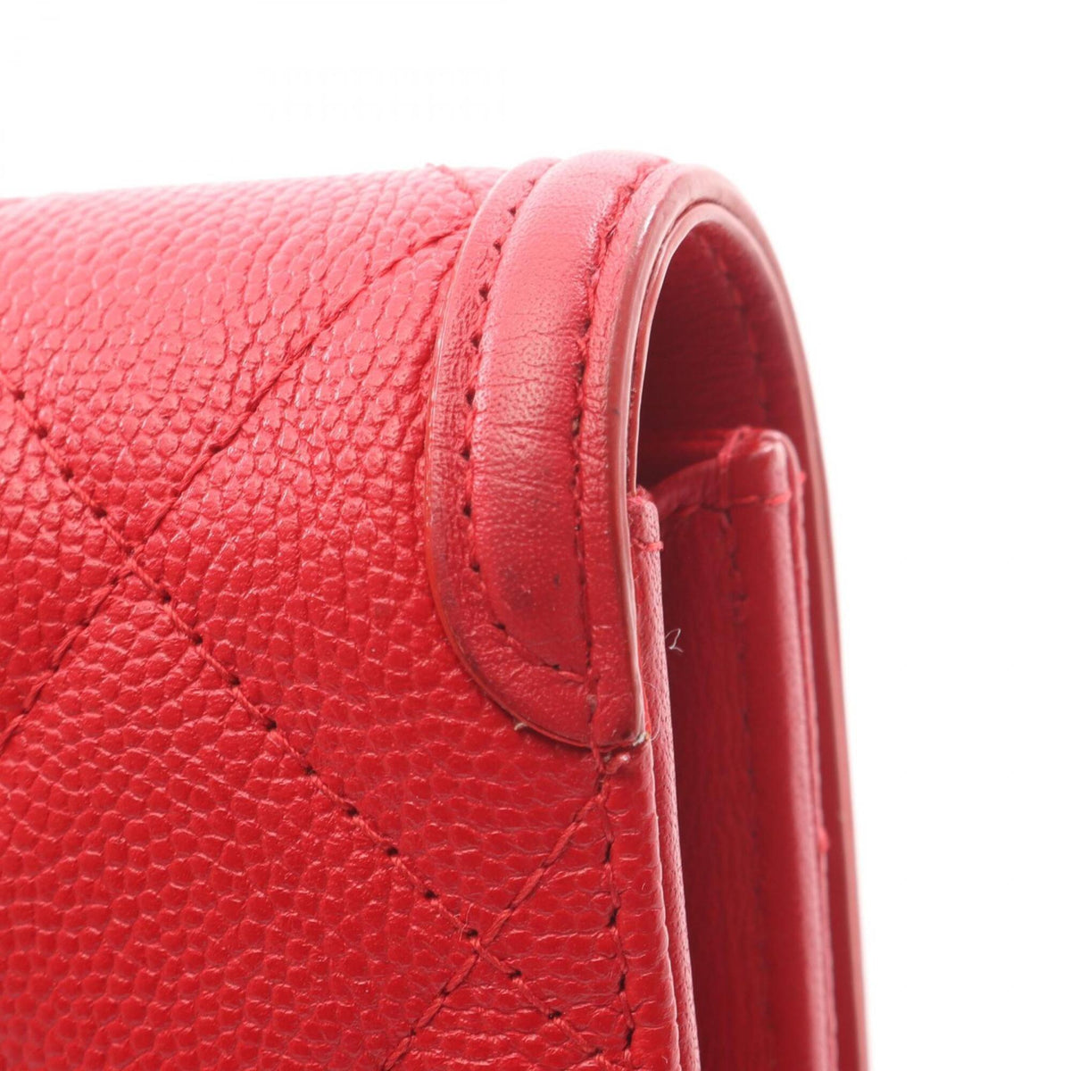Chanel Red Color Grained Calfskin Wallet (Bi-Fold) (Pre-Owned)
