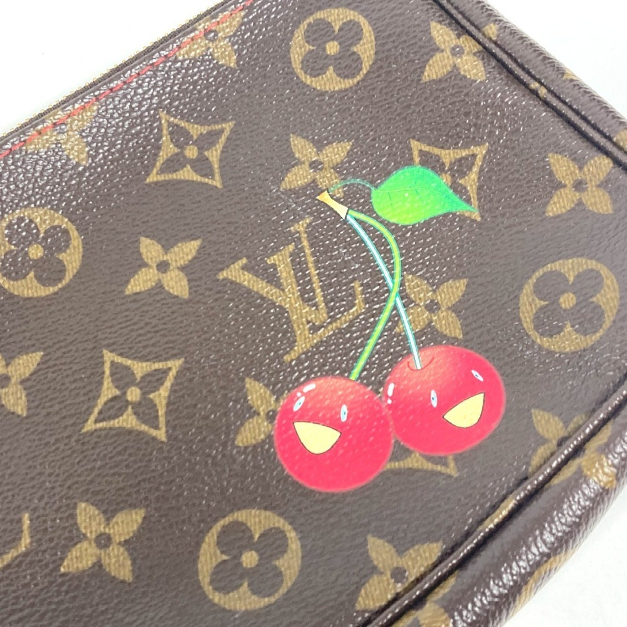 Louis Vuitton Monogram Brown Monogram Cherry Red Color Pochette Pouch (Pre-Owned)