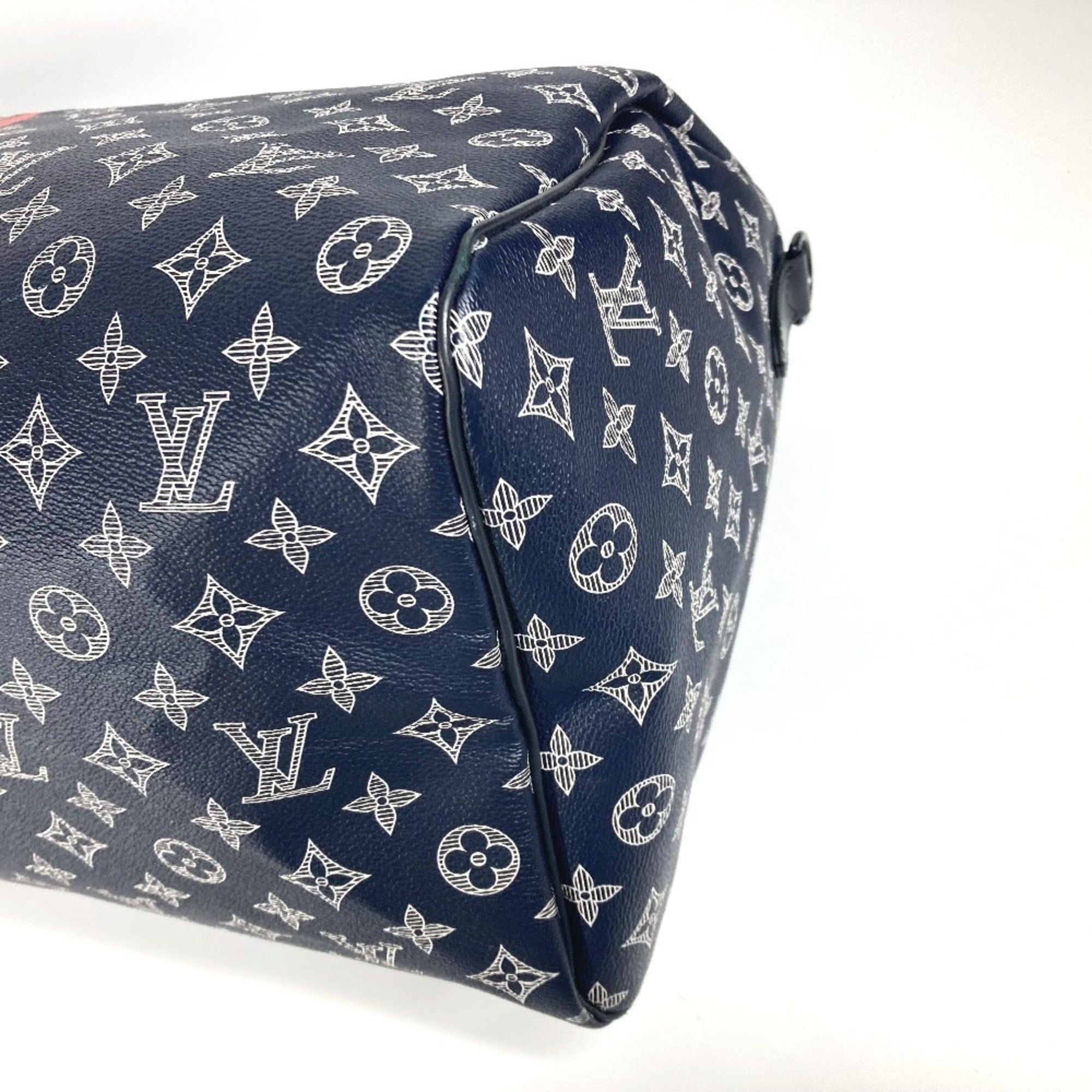 Louis Vuitton Navy Red Color Monogram Boston Bag Handbag (Pre-Owned)