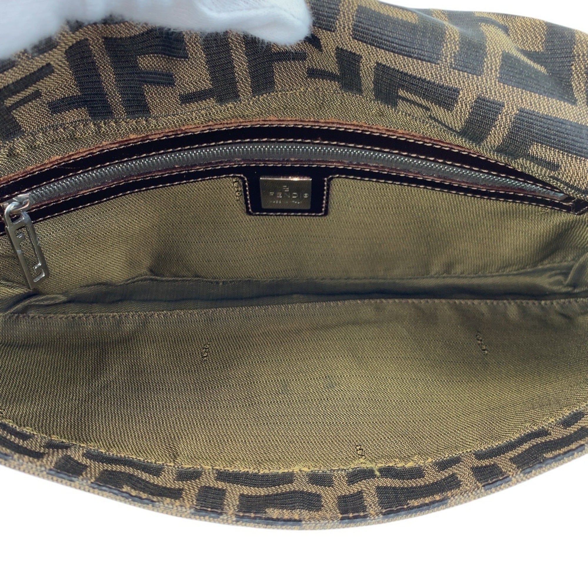Fendi Brown Canvas Leather Handbag Shoulder Bag (Pre-Owned)