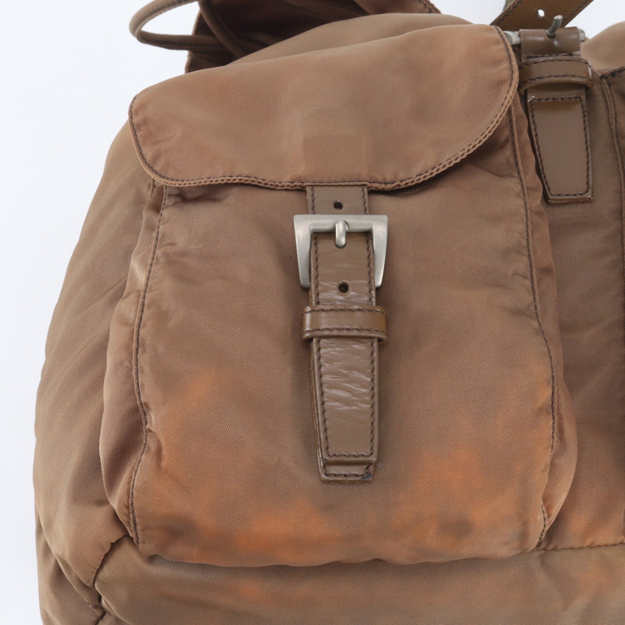 Prada Brown Nylon Leather Backpack Handbag (Pre-Owned)