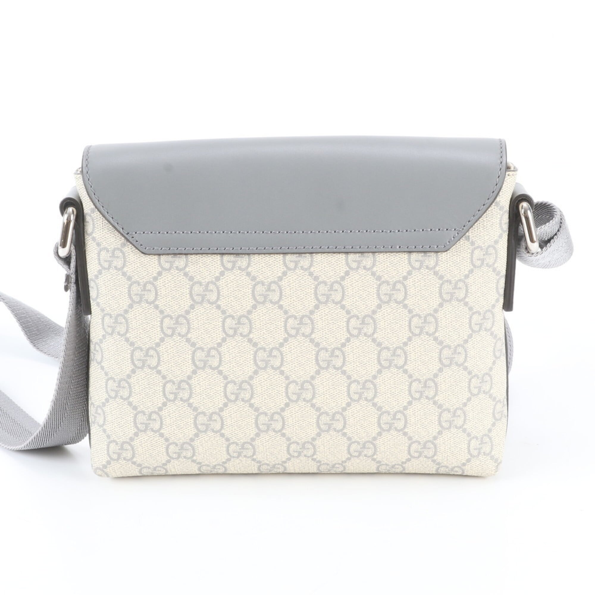 Gucci Beige Gray Leather Coated Canvas Messenger Bag Shoulder Bag (Pre-Owned)