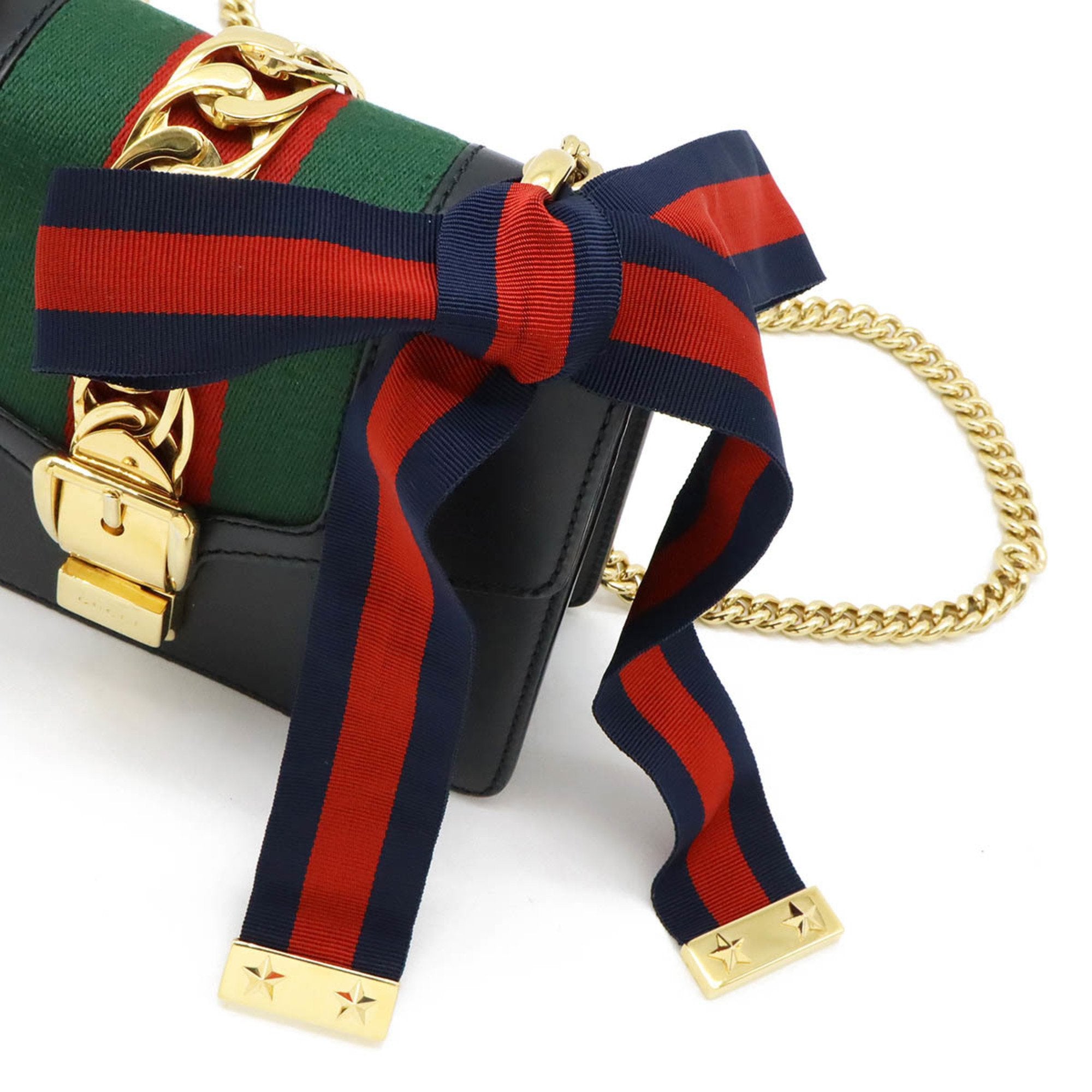 Gucci Black Green Red Color Leather Pochette Shoulder Bag (Pre-Owned)