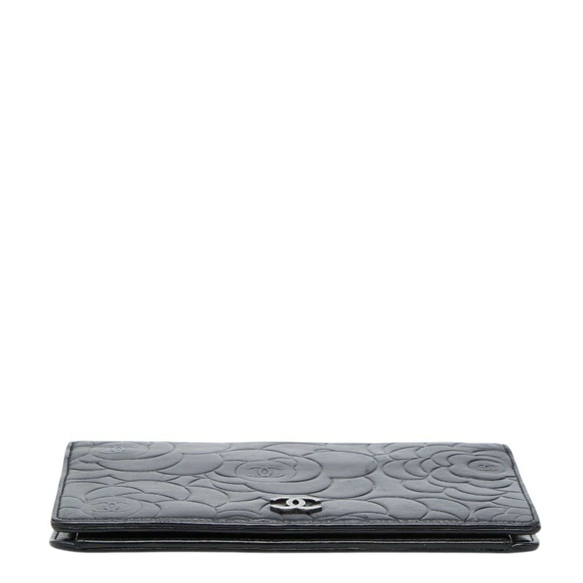 Chanel Black Leather Long Wallet (Bi-Fold) (Pre-Owned)
