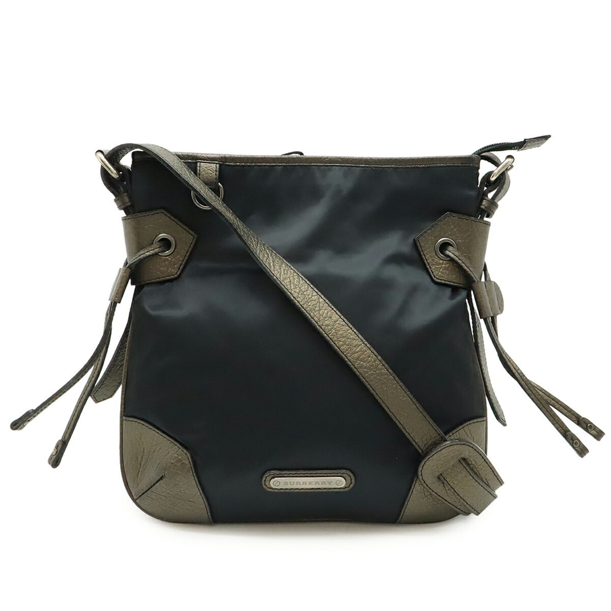Burberry Black Metallic Brown Nylon Leather Shoulder Bag (Pre-Owned)