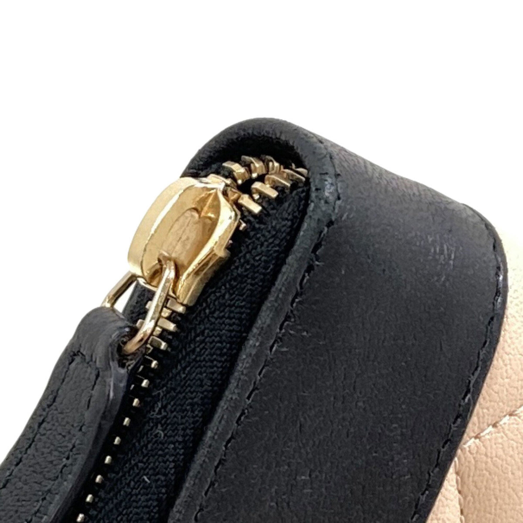 Chanel Beige Black Leather Long Wallet (Bi-Fold) (Pre-Owned)