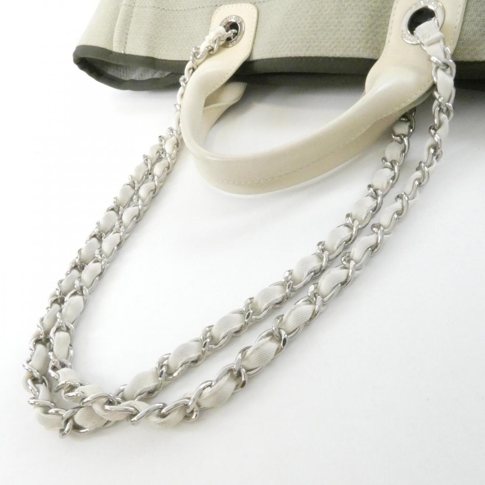 Chanel Khaki White Canvas Handbag (Pre-Owned)