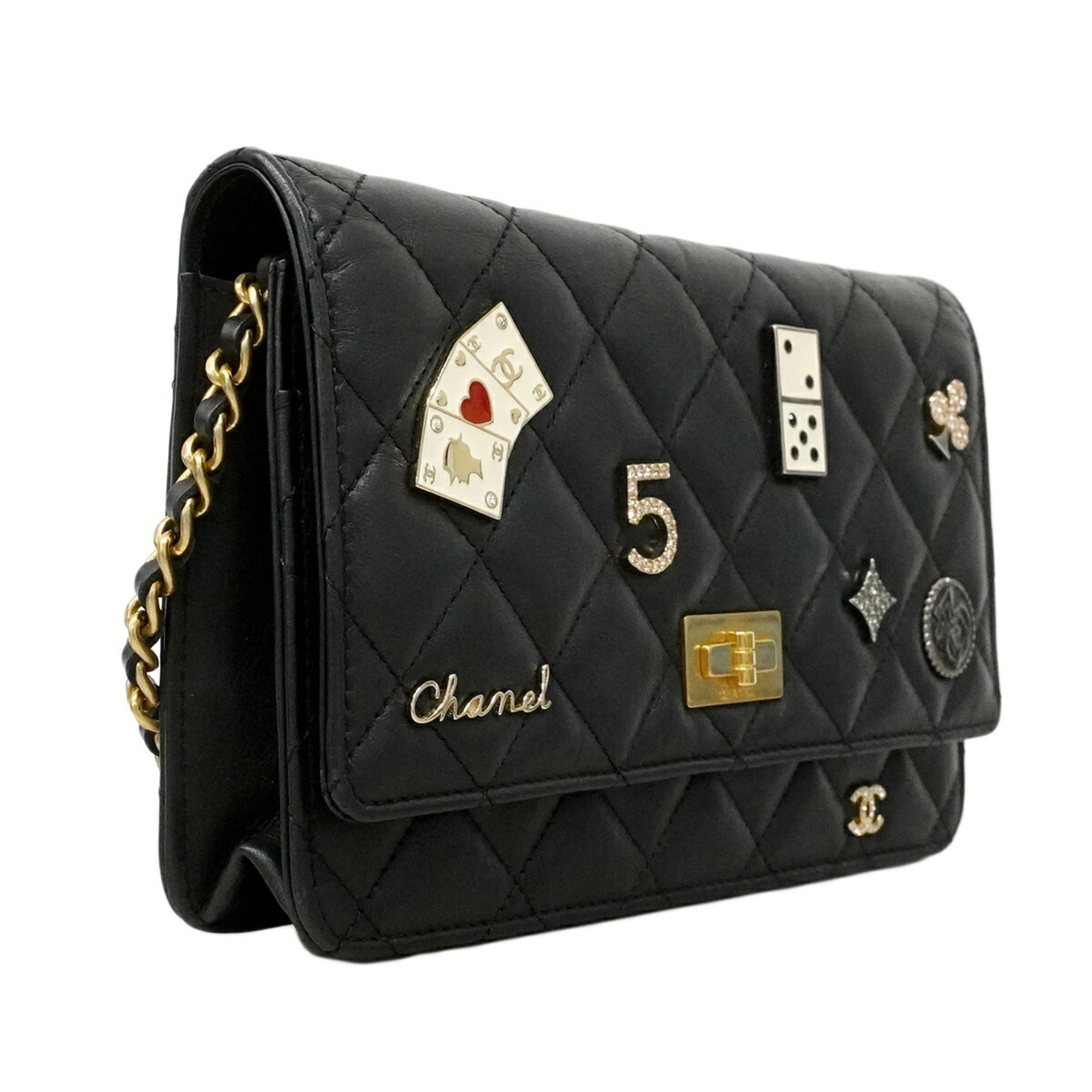 Chanel Black Leather Chain/Shoulder Wallet (Pre-Owned)