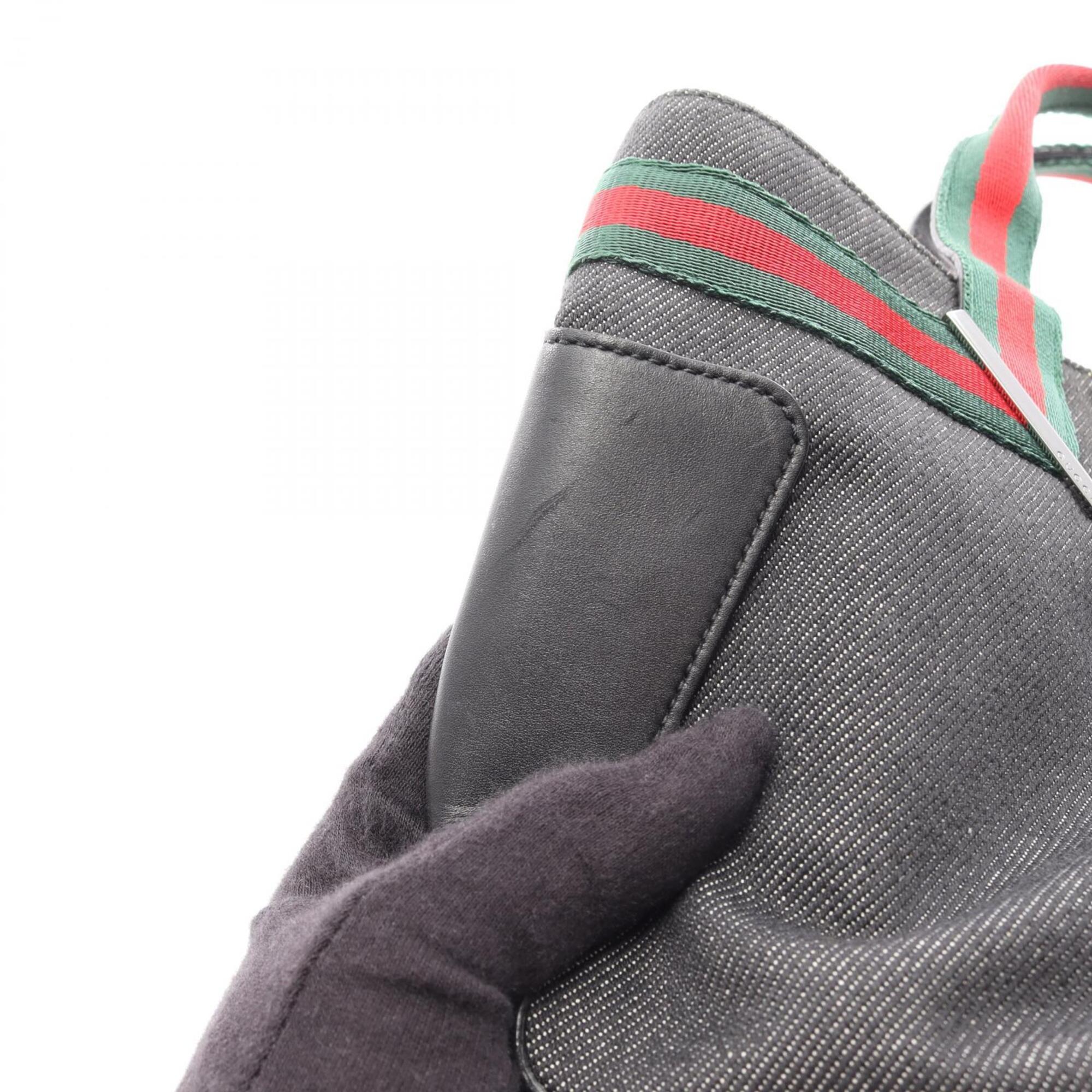 Gucci Black Green Red Color Canvas Leather Handbag (Pre-Owned)