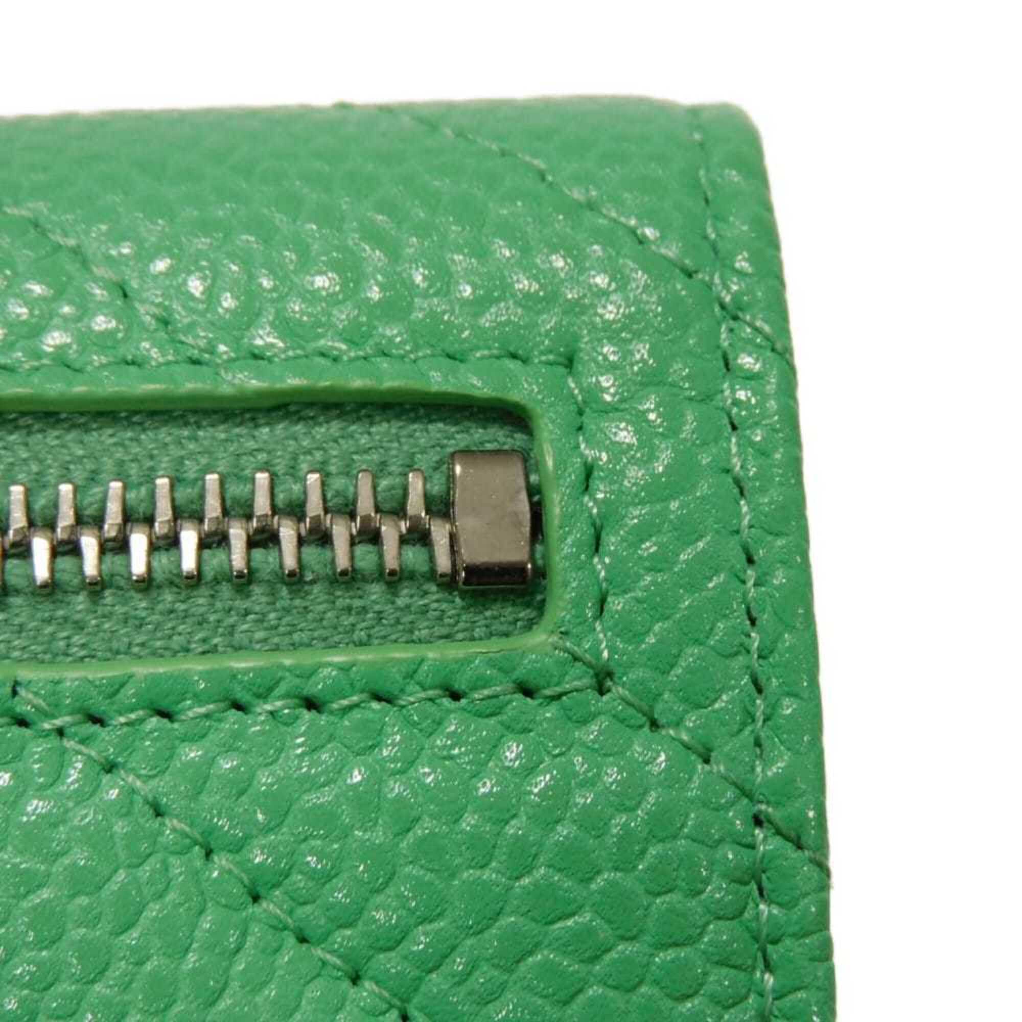 Chanel Light Green Grained Calfskin Wallet (Tri-Fold) (Pre-Owned)