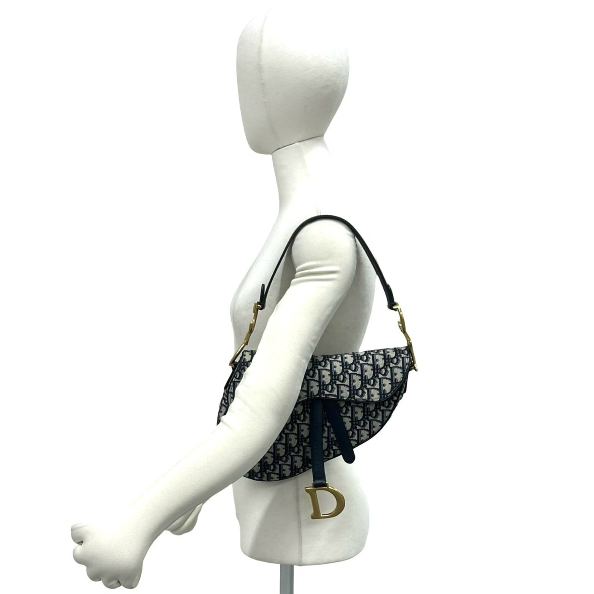 Christian Dior Navy Canvas Leather Saddle Bag Shoulder Bag (Pre-Owned)