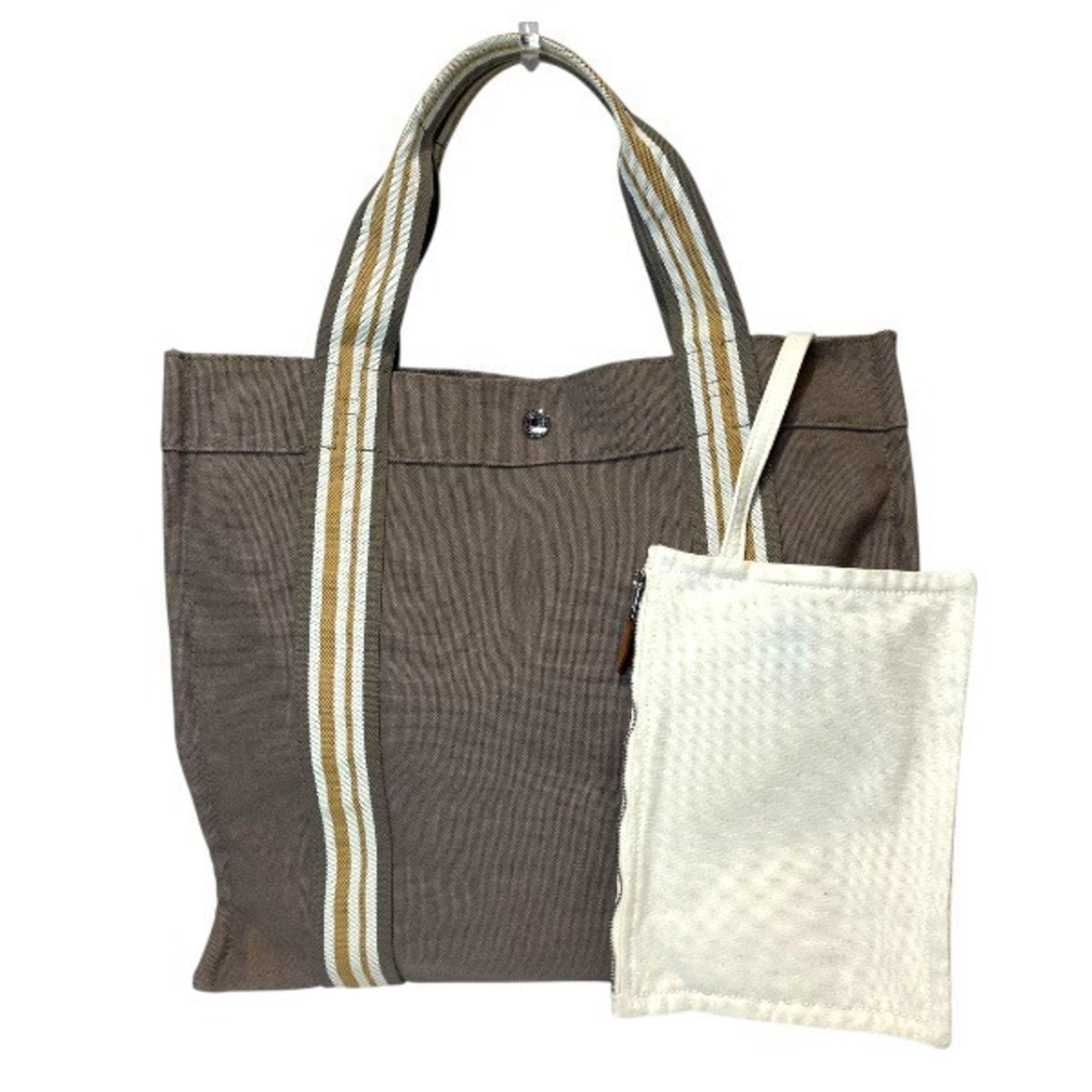 Hermes Etain Gray Brown Canvas Handbag Tote Bag (Pre-Owned)