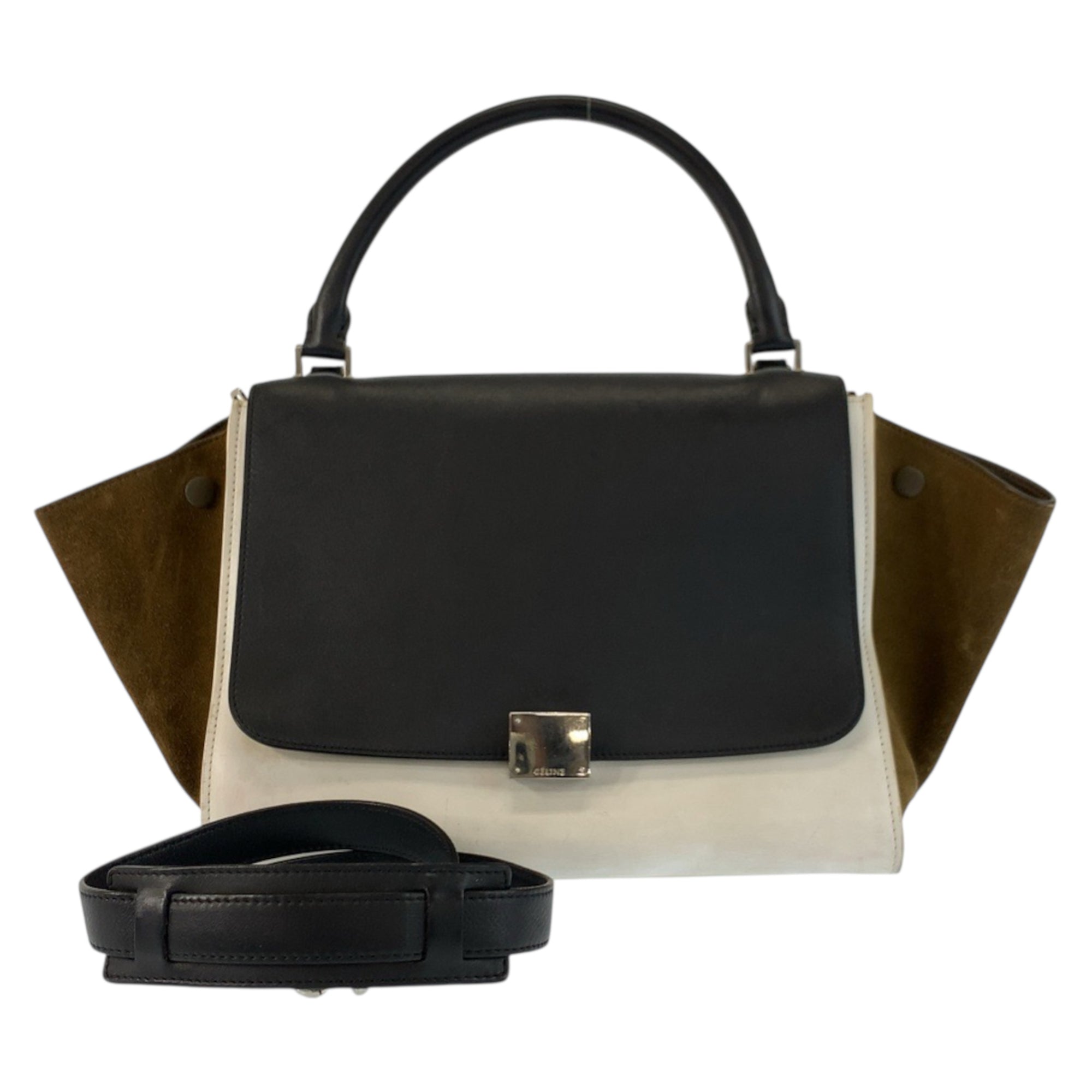 Celine Trapeze Black Khaki White Leather Suede Handbag Shoulder Bag (Pre-Owned)
